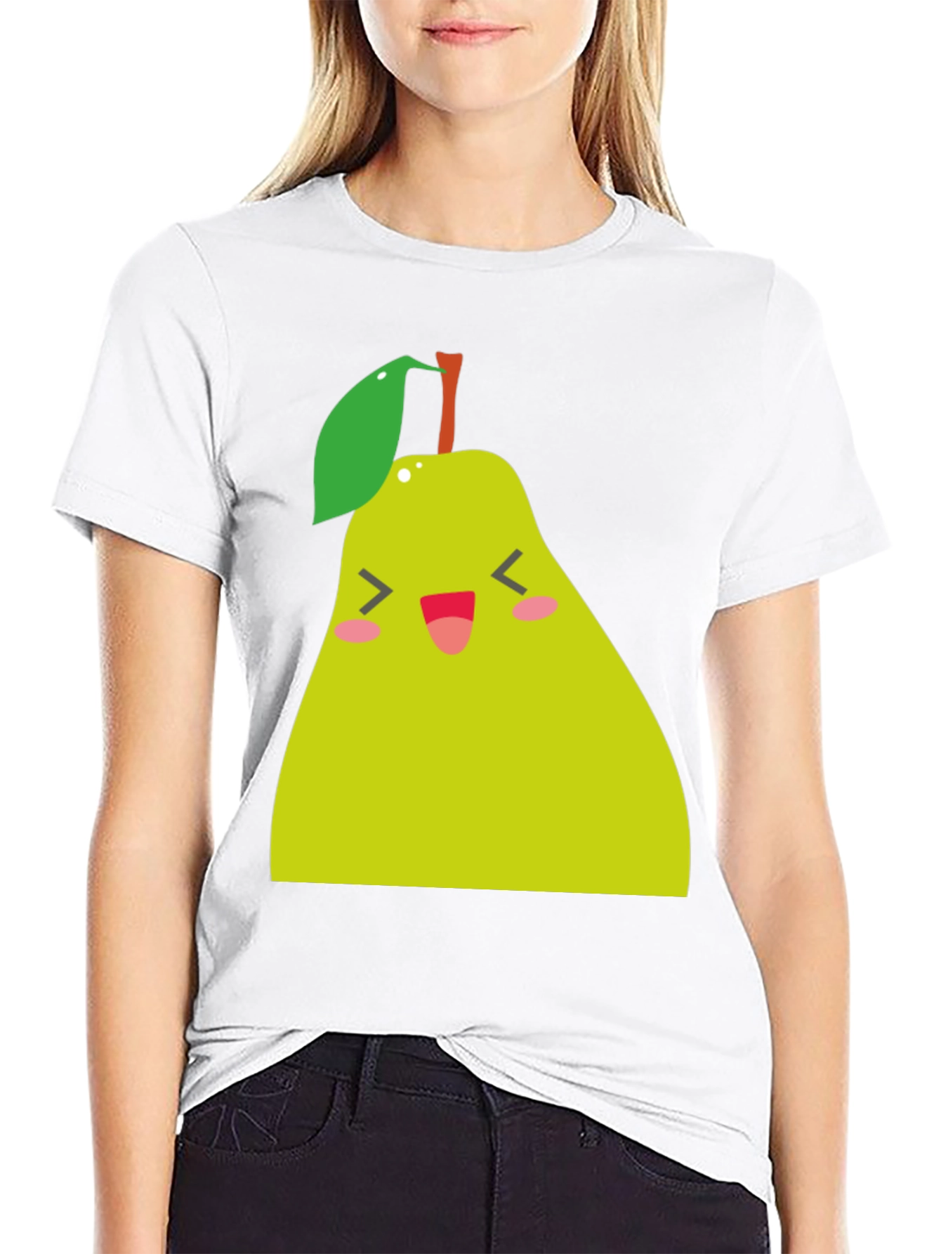 Black Cute Pear Graphic Tee - Black Cotton Blend view 9