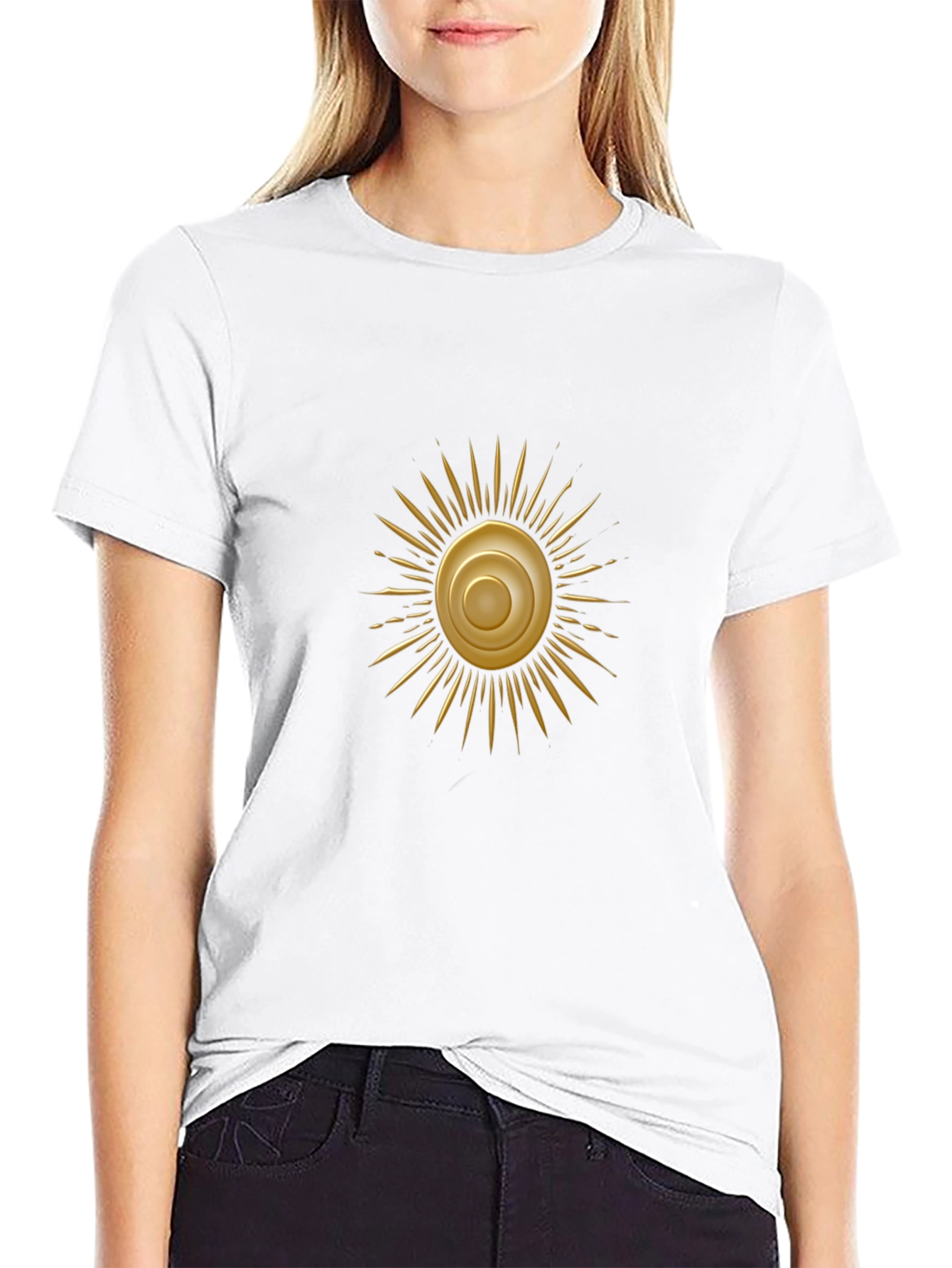 Black Golden Sun Graphic Black T-Shirt view 9