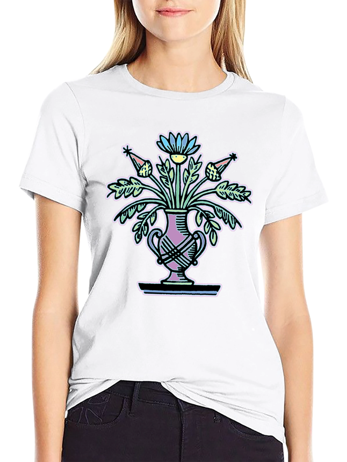 Black Floral Vase Graphic Tee - Black Unisex T-Shirt view 9