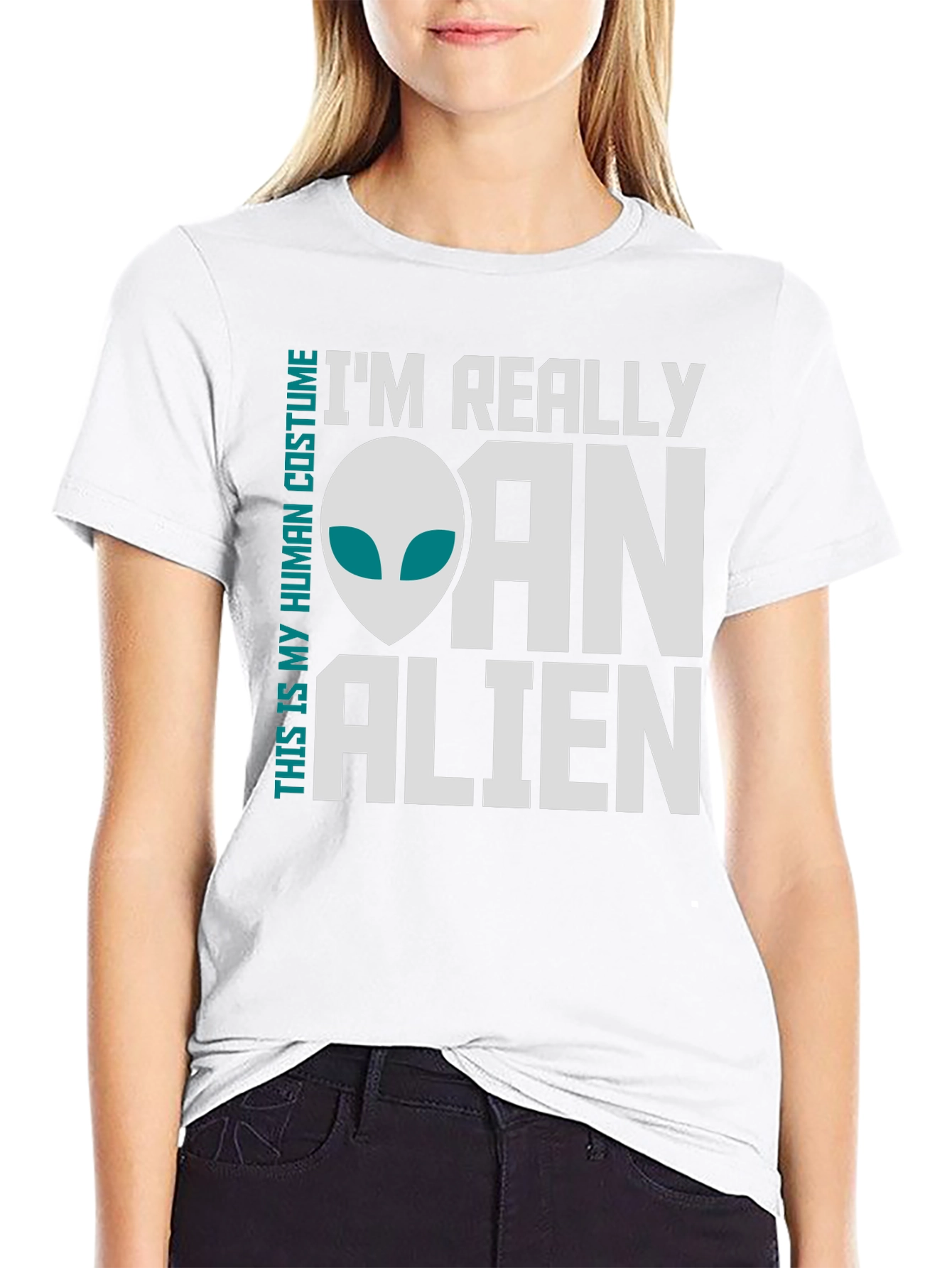 Black I'm Really an Alien Costume T-Shirt - Funny Novelty Tee view 9