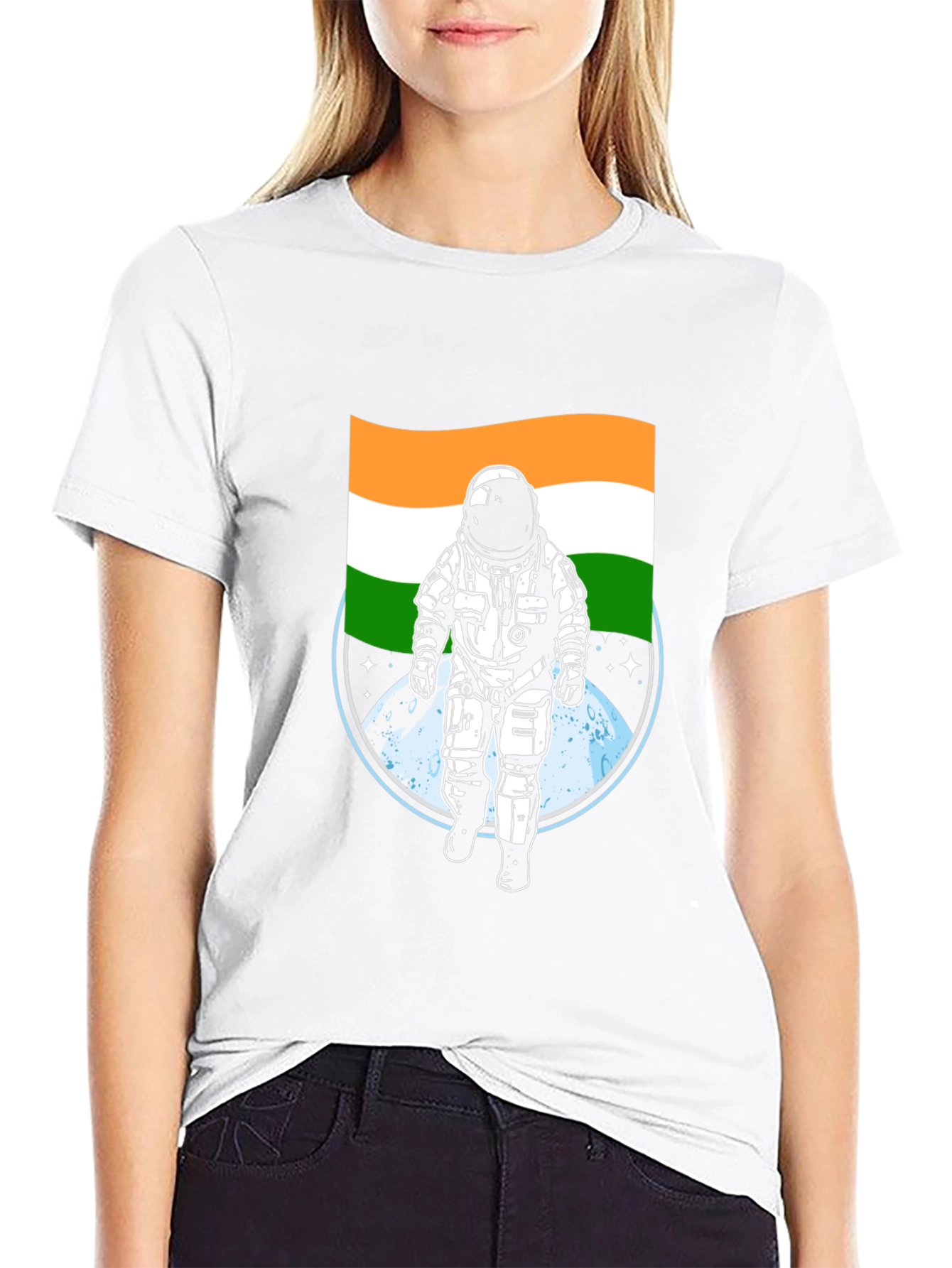 Black Astronaut India Flag Graphic Tee - Black view 9