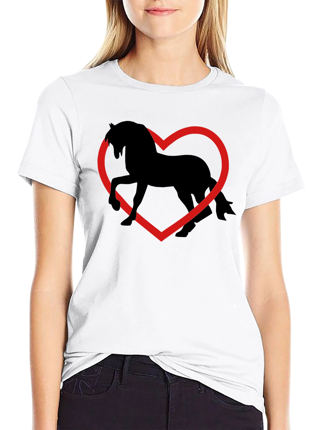 Black Horse Heart T-Shirt - Black Cotton Graphic Tee view 9