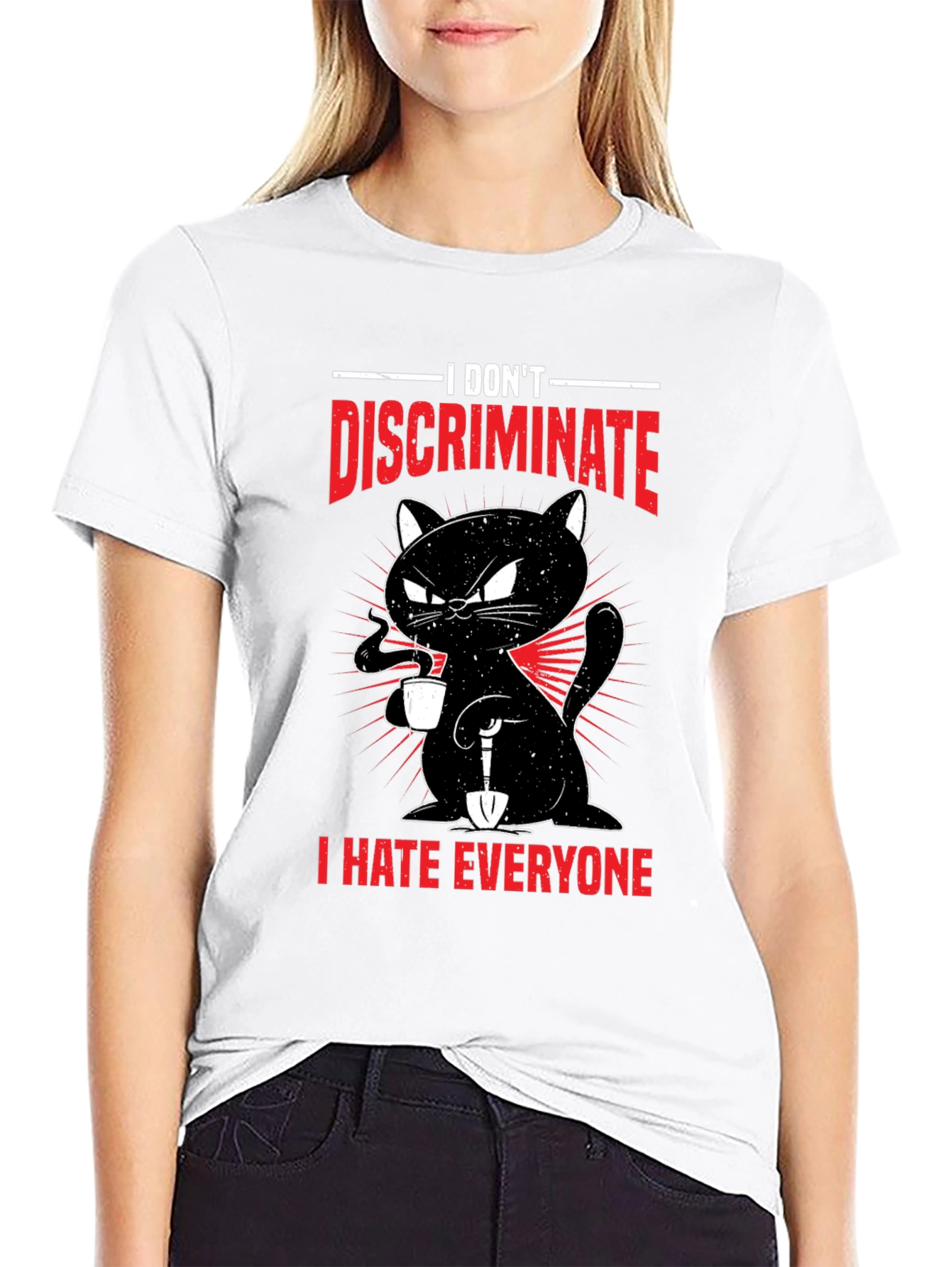 Black I Don't Discriminate - Funny Cat T-Shirt view 9