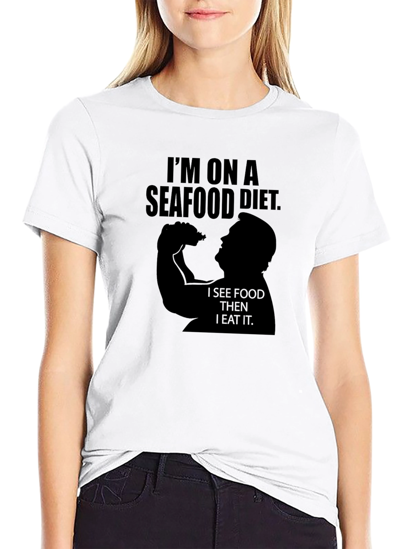 Black Seafood Diet T-Shirt - See Food and Eat It! view 9