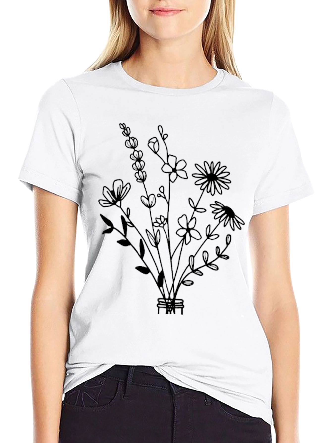 Black Floral Bouquet Graphic Tee - Stylish Black T-Shirt view 9