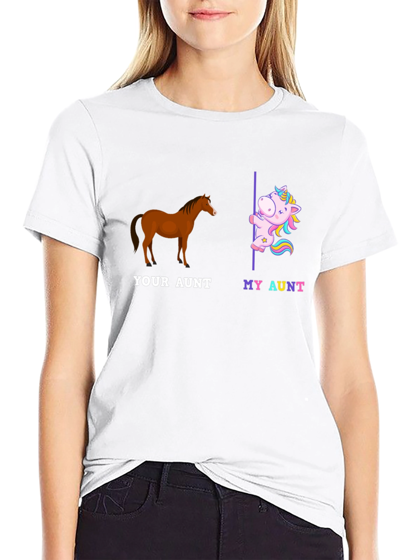 Black Funny Aunt T-Shirt - Horse and Unicorn Design view 9