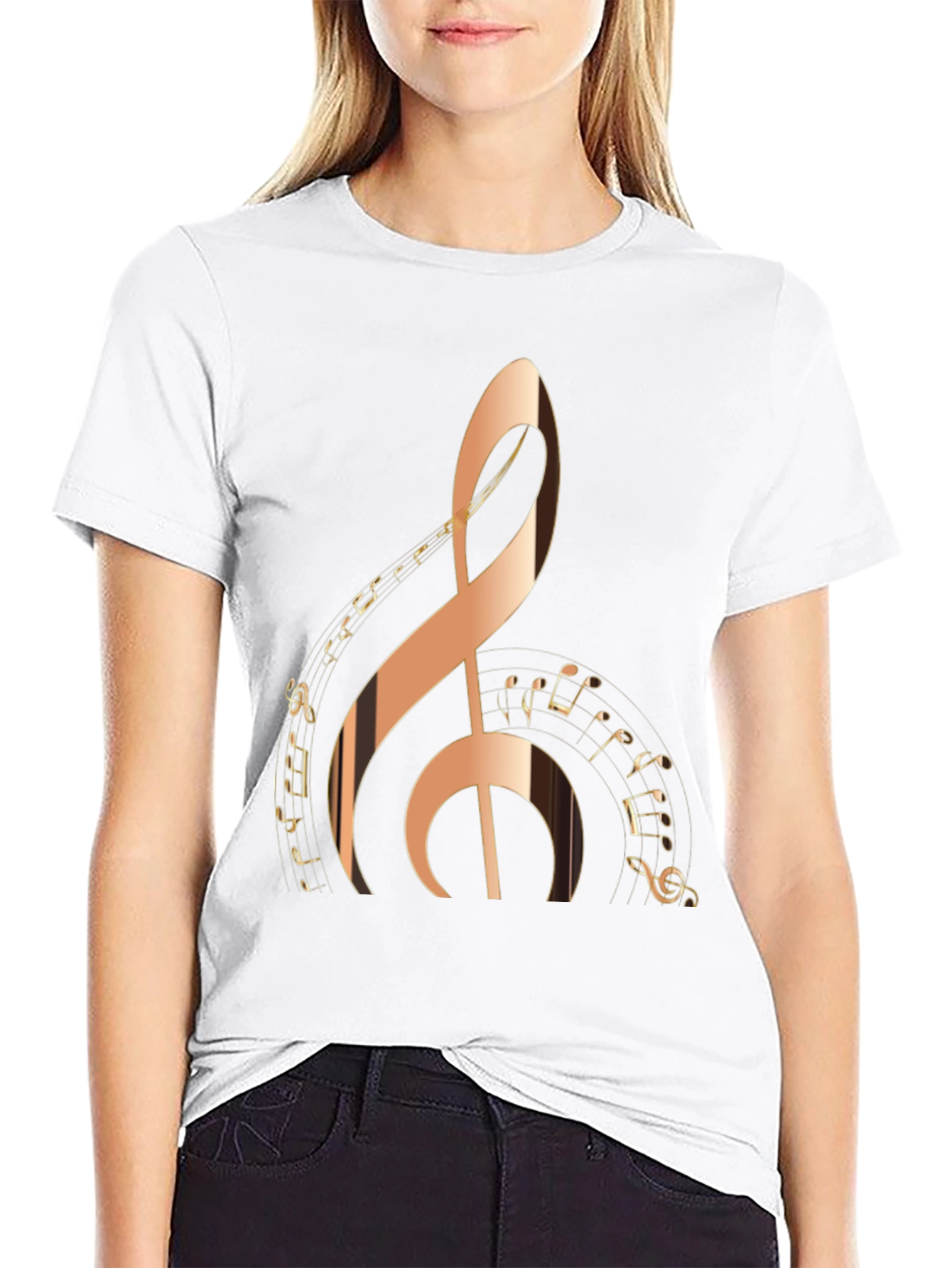 Black Treble Clef Music Notes Graphic T-Shirt view 9