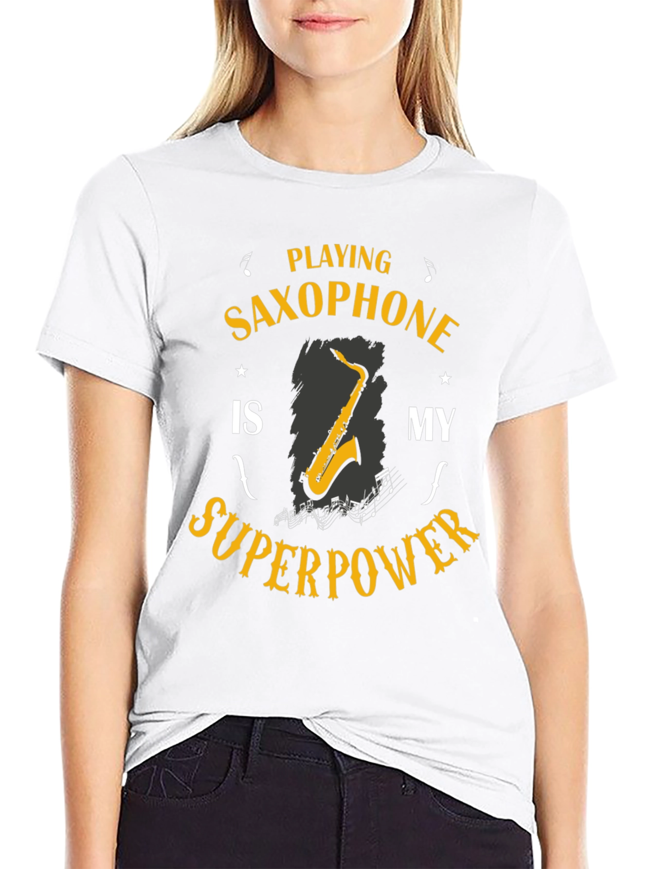 Black Saxophone Superpower T-Shirt: Musician's Humor Tee view 9