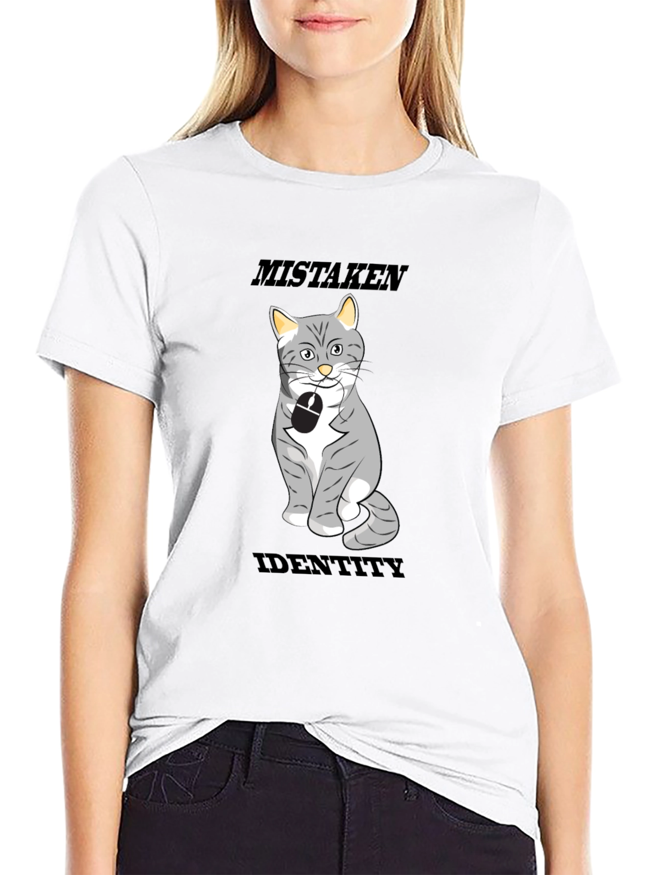 Black Mistaken Identity Cat T-Shirt, Funny Graphic Tee view 9