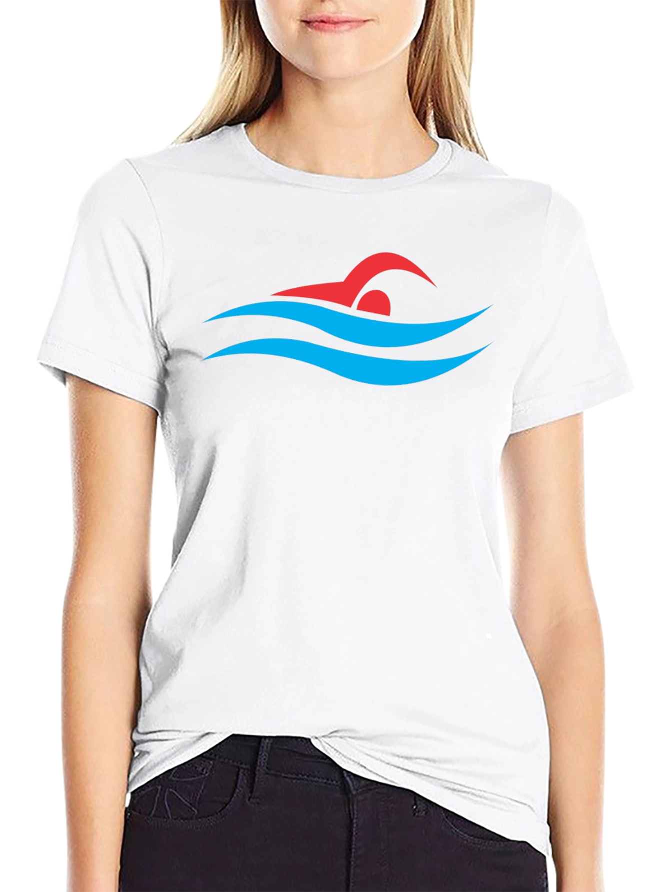 Swimmer Graphic Tee - Swim Cap and Waves Design - 9