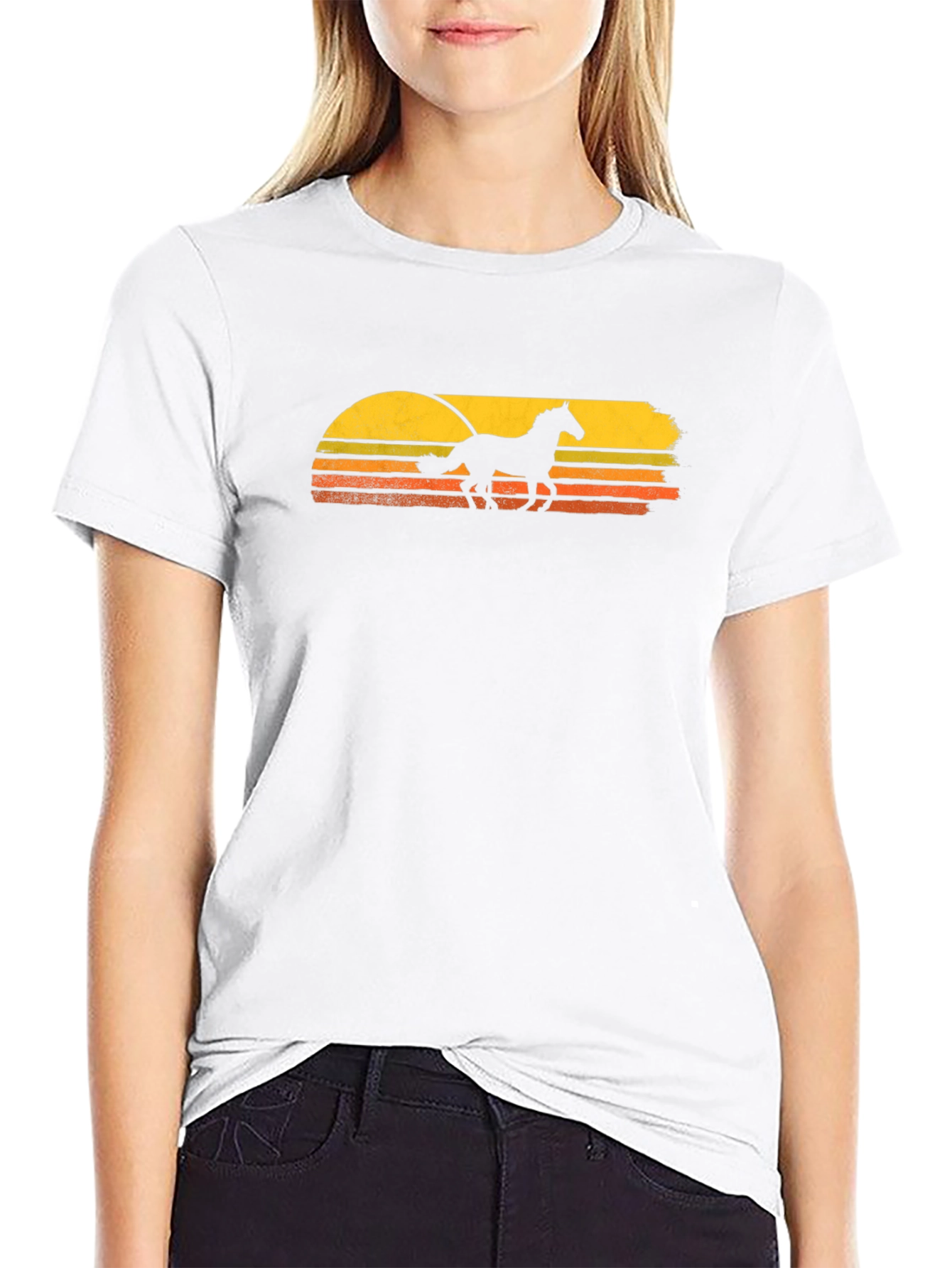 Black Horse Sunset T-Shirt - Retro Style Black Tee view 9