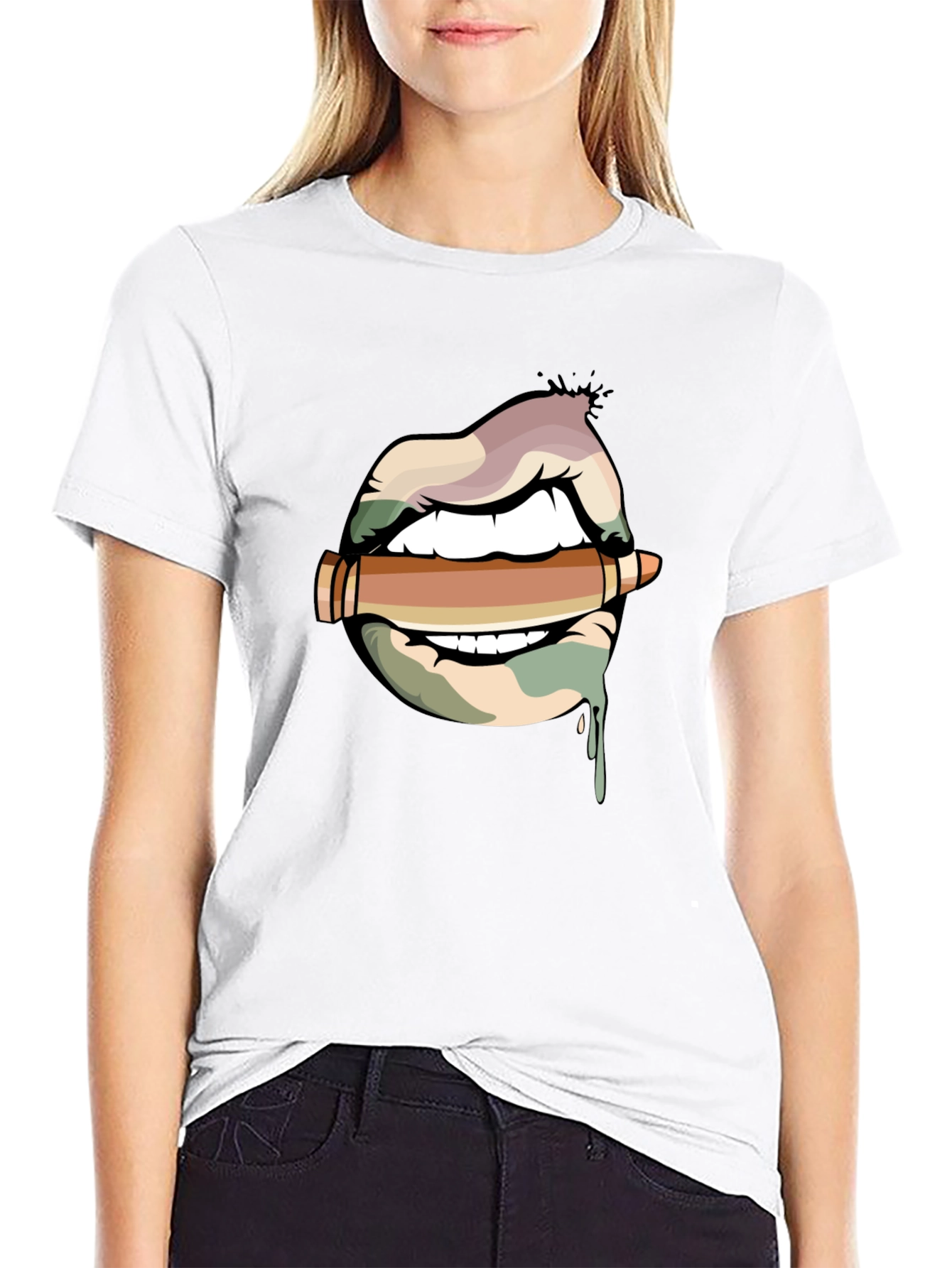 Lips and Bullet Graphic T-Shirt - 9