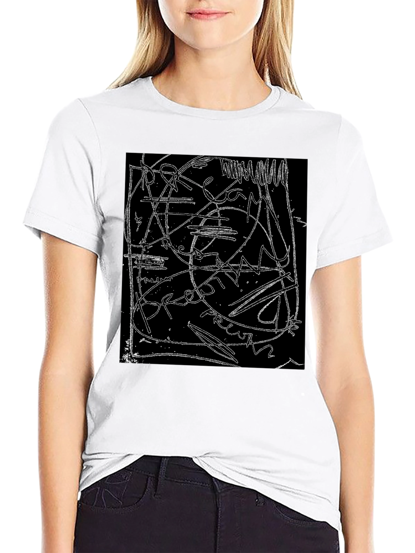 Black Abstract Line Art Graphic Black T-Shirt view 9