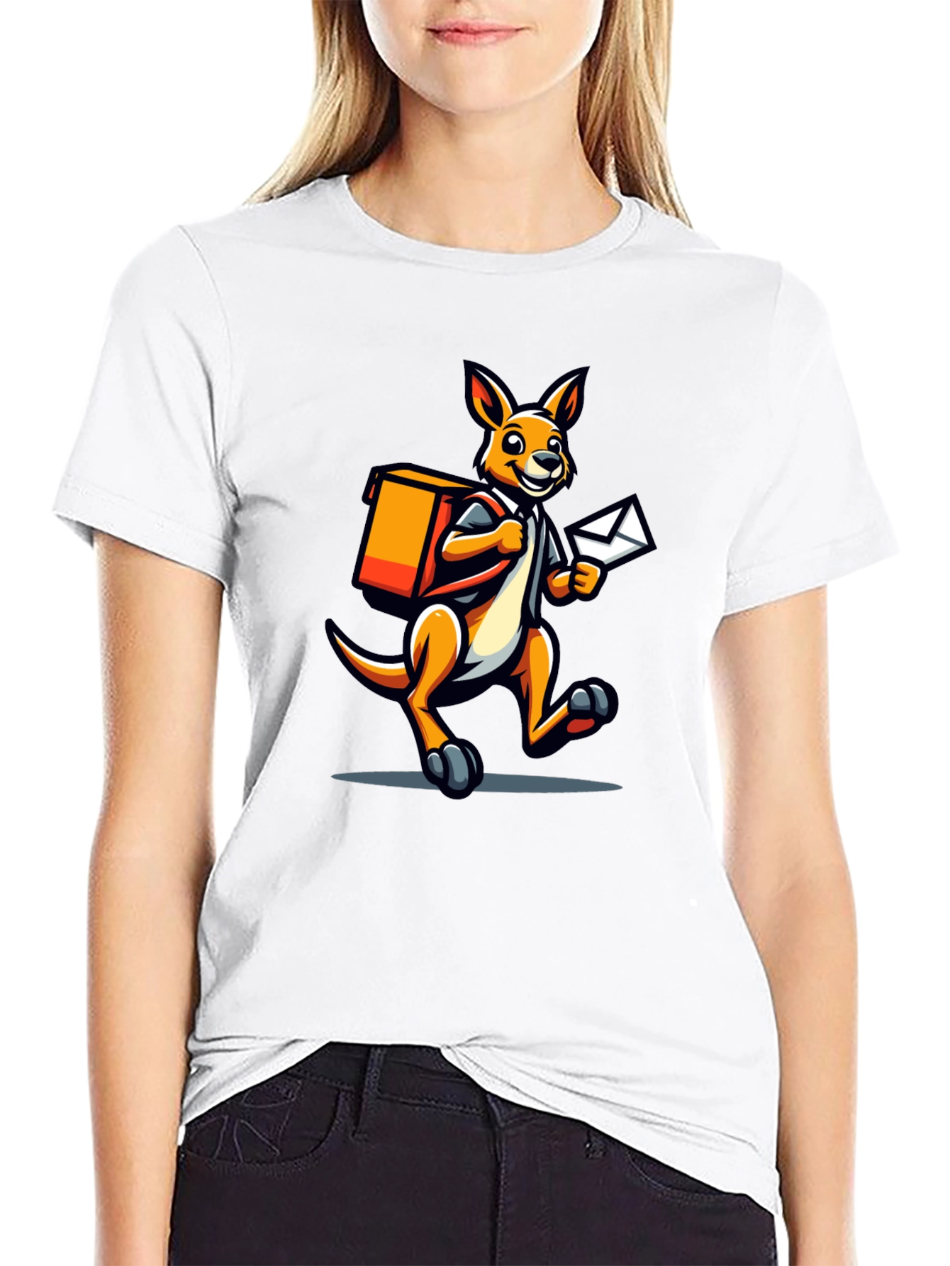 Black Kangaroo Postman Graphic Tee - Novelty T-Shirt view 9
