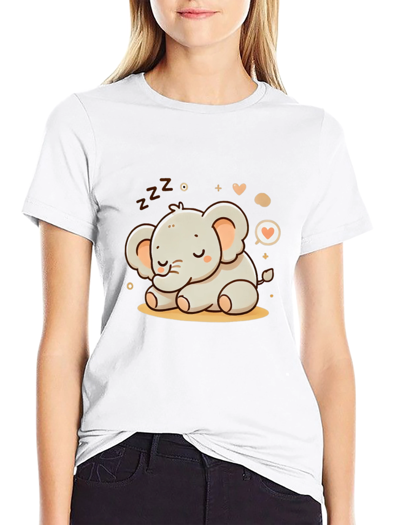 Black Cute Sleeping Elephant Graphic Tee view 9