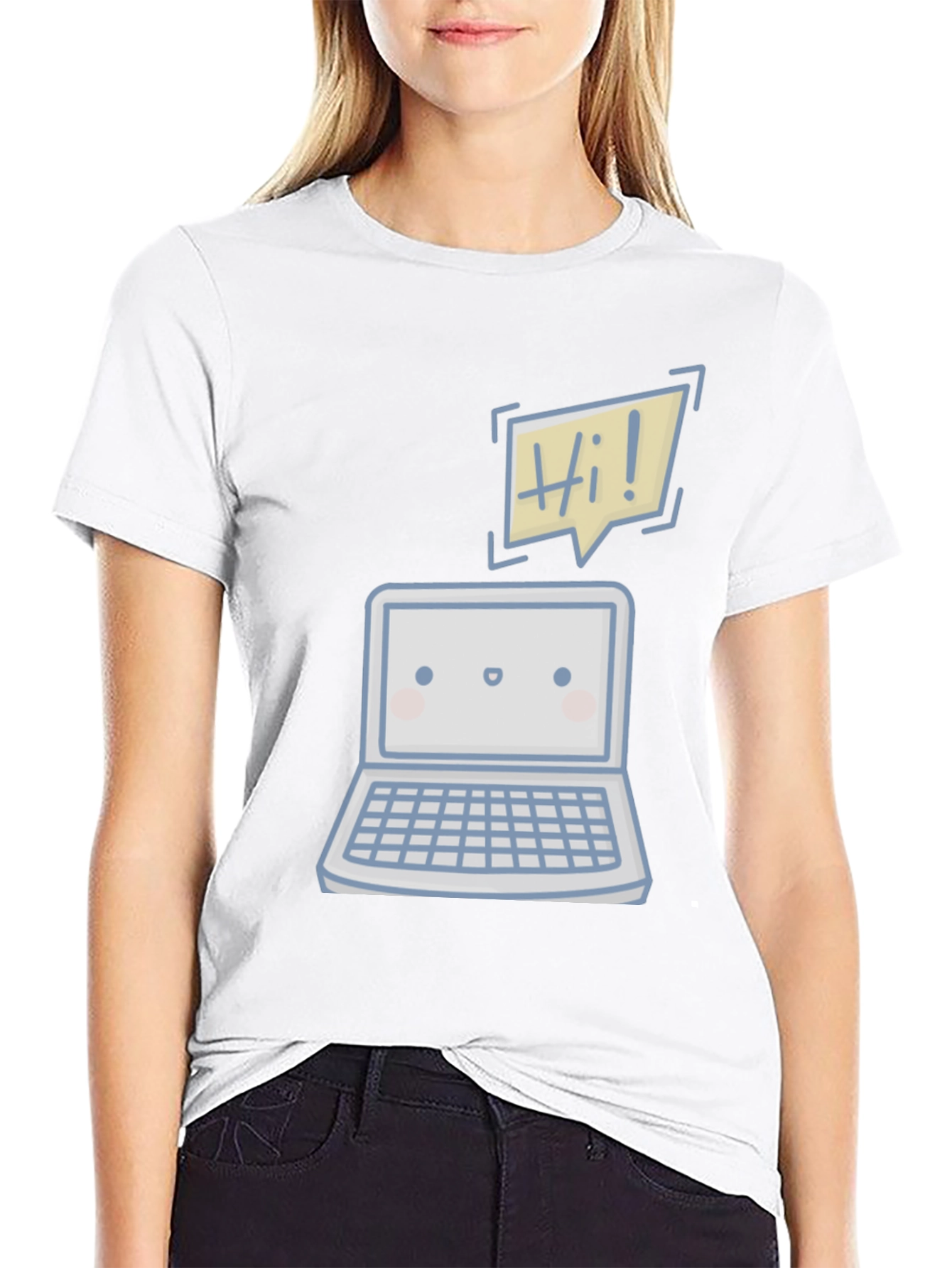 Black Cute Laptop "Hi!" Graphic Tee view 9