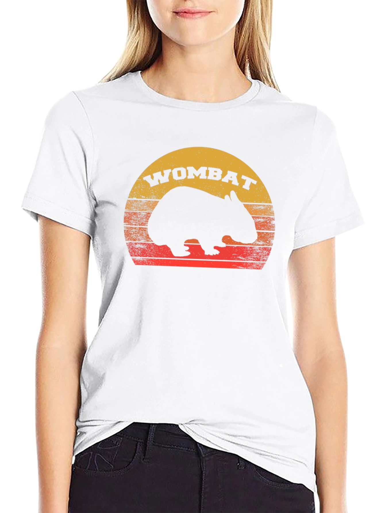 Black Retro Wombat Sunset T-Shirt view 9