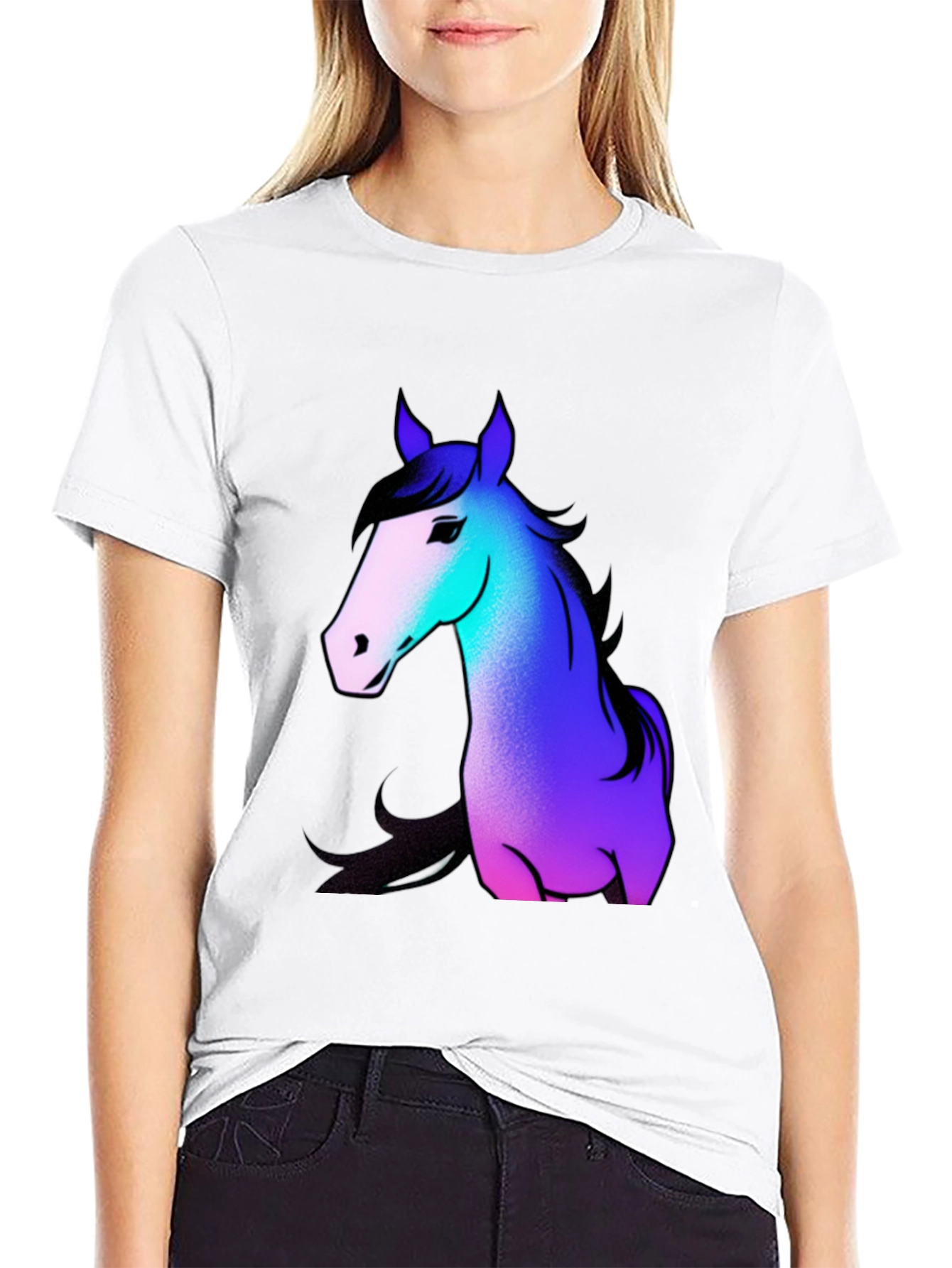 Black Cool Horse Graphic Tee - Casual Black T-Shirt view 9