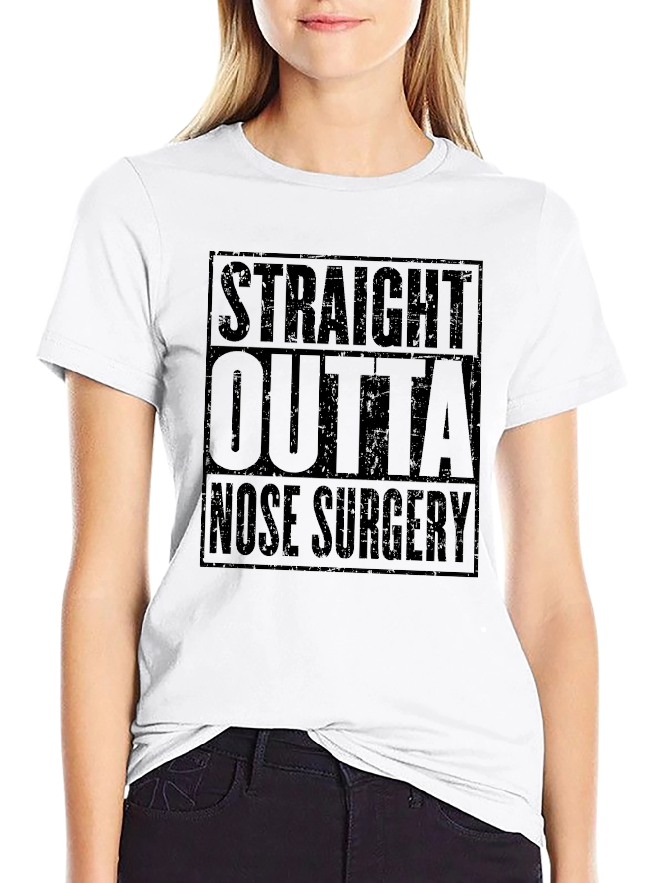 Black Straight Outta Nose Surgery Black T-Shirt view 9