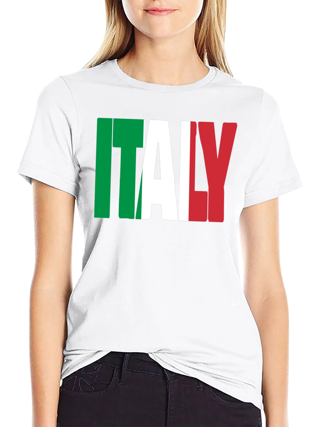 Black Italy Flag Graphic Print Black T-Shirt view 9