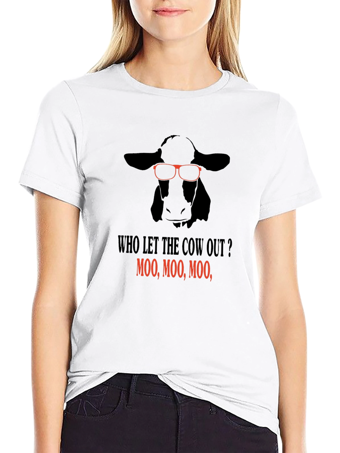 Black Funny Cow T-Shirt - Who Let the Cow Out? Tee view 9