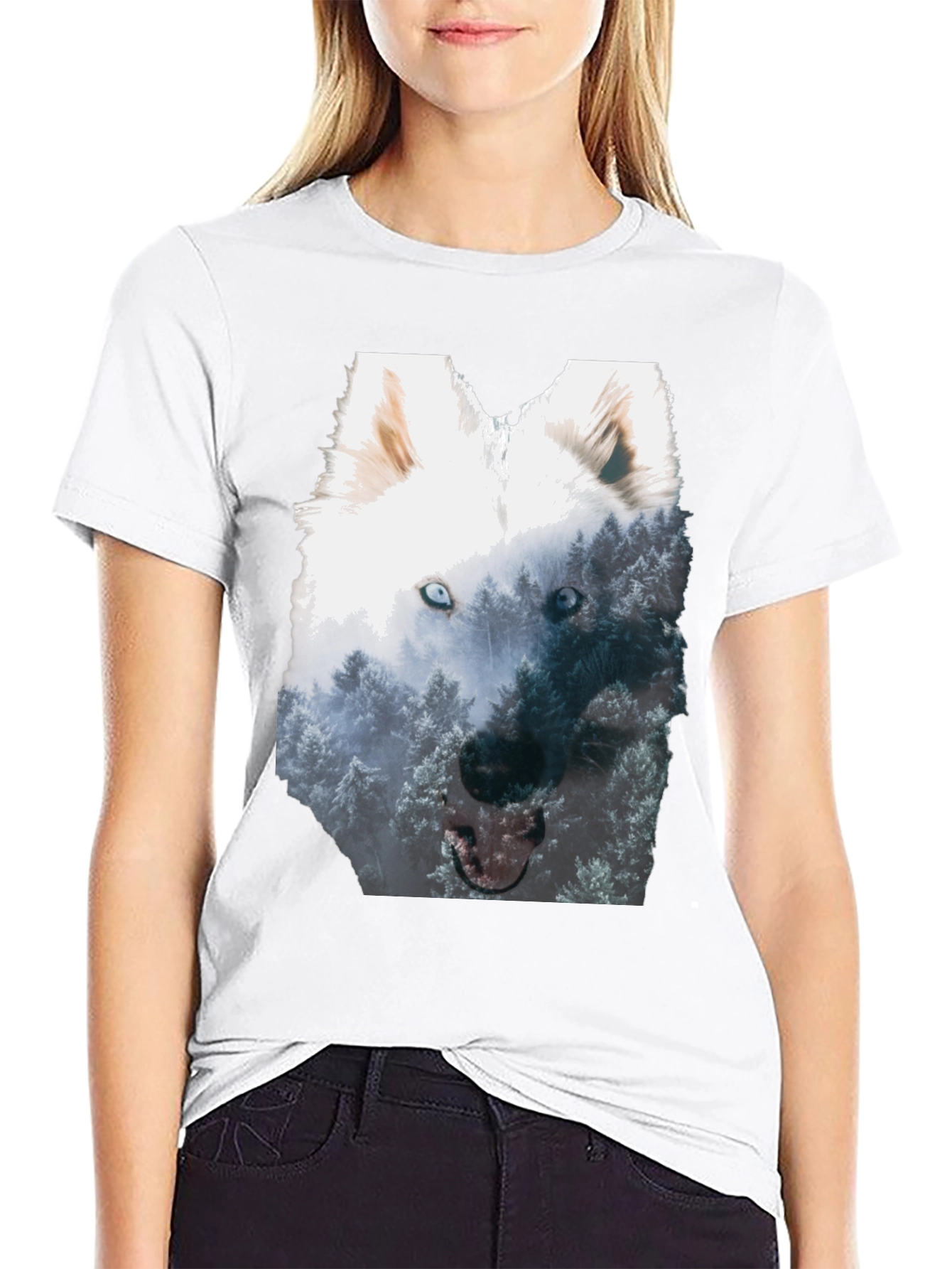 Black Wolf Forest Graphic Tee - Black Cotton Blend view 9