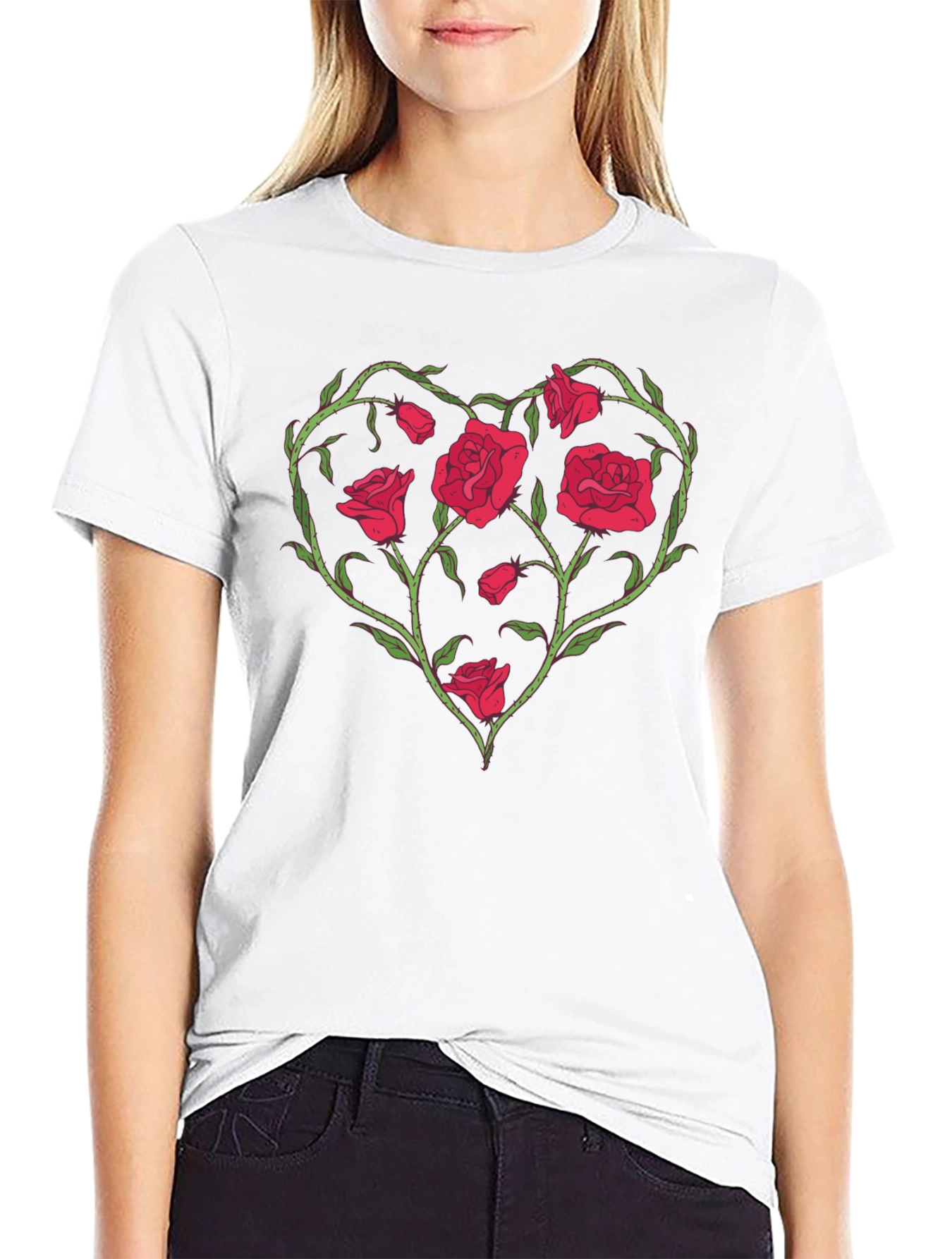 Black Rose Heart Graphic T-Shirt - Unique Floral Design view 9