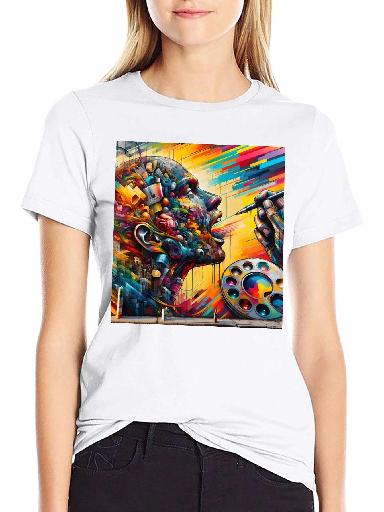 Black Artistic Mind T-Shirt - Colorful Abstract Design view 9