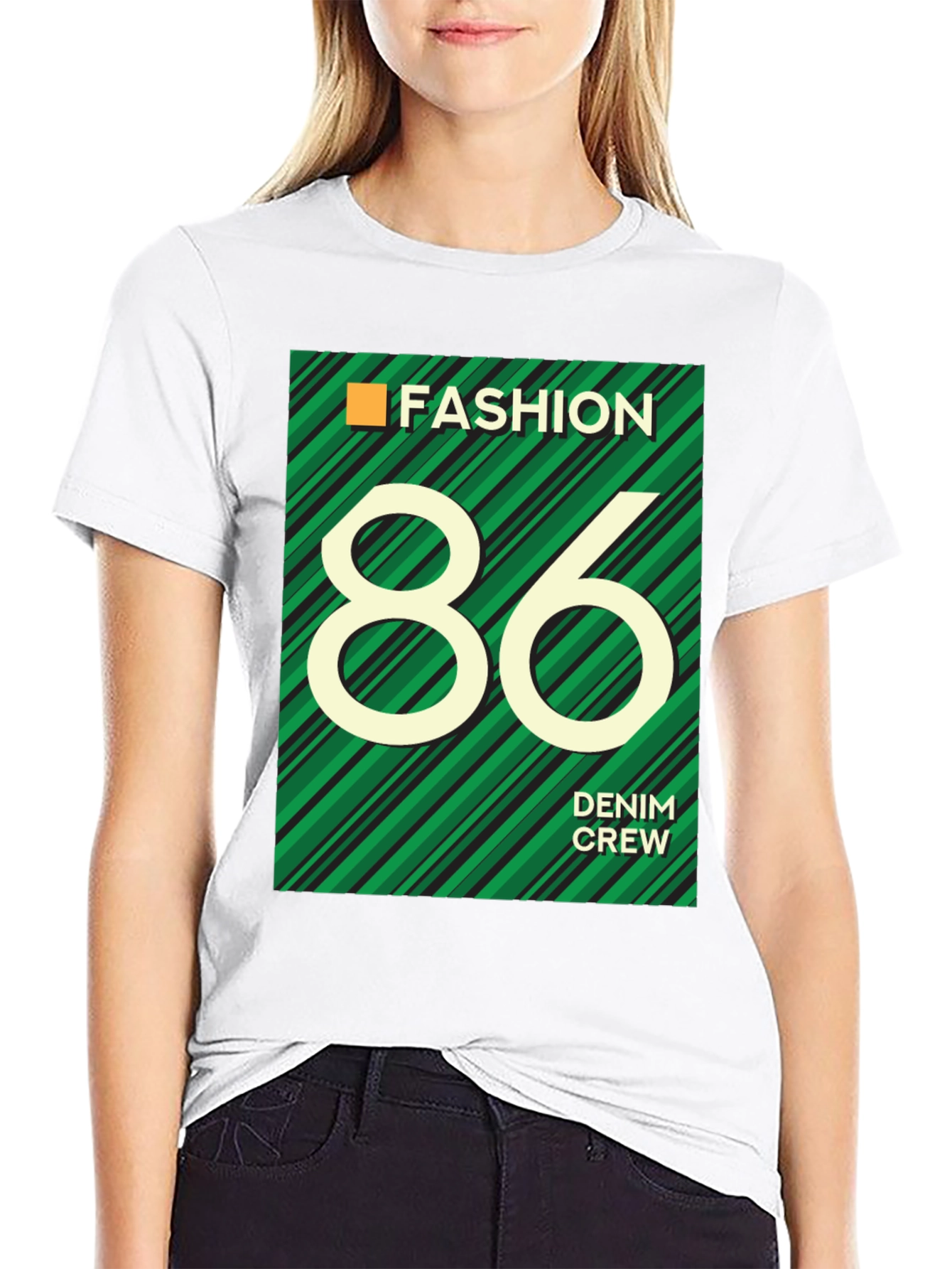 Black Fashion 86 Denim Crew Graphic T-Shirt view 9