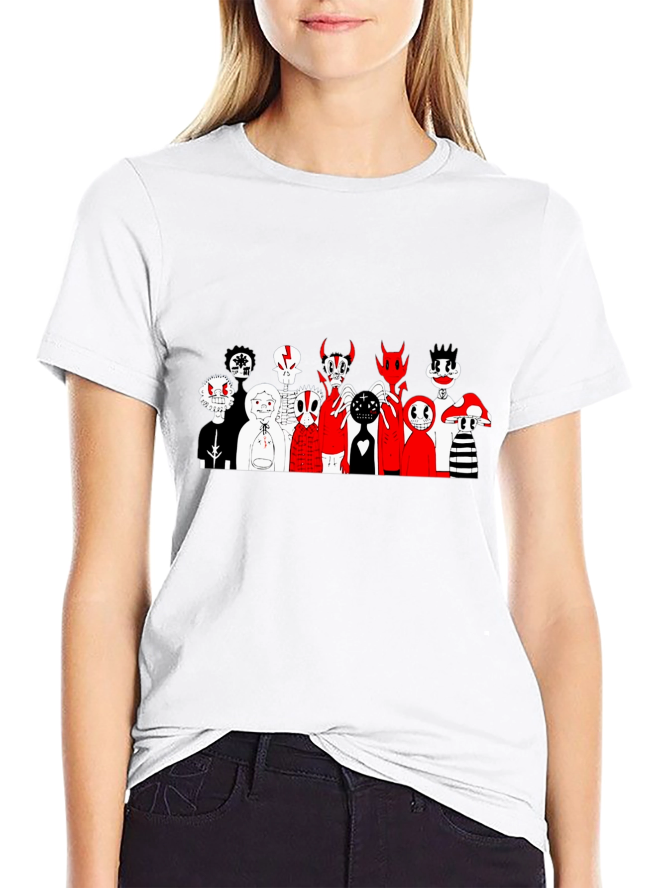 Black Graphic Print Tee: Spooky Cartoon Characters view 9