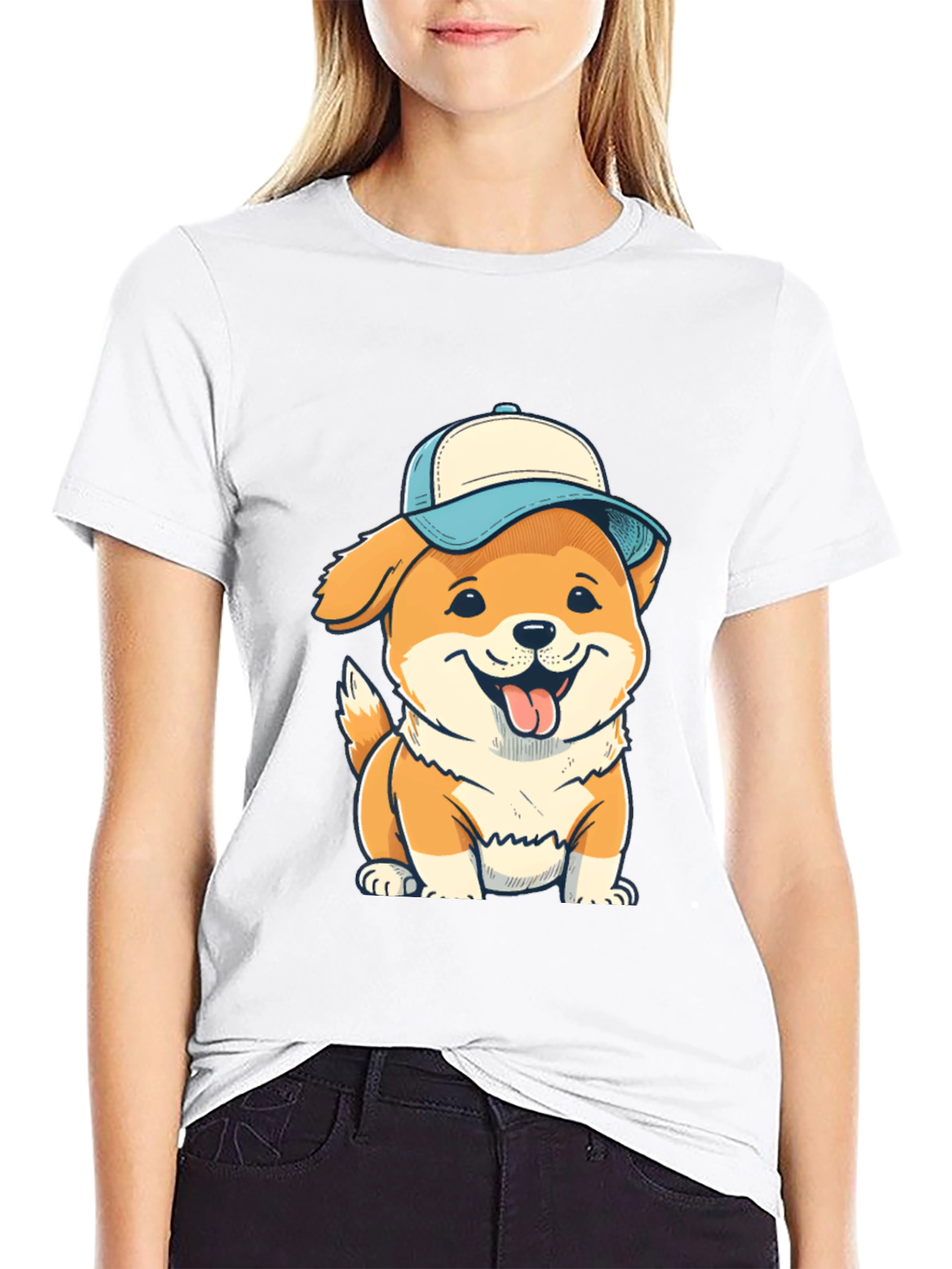 Black Dog with Cap T-Shirt - Fun & Stylish Black Tee view 9