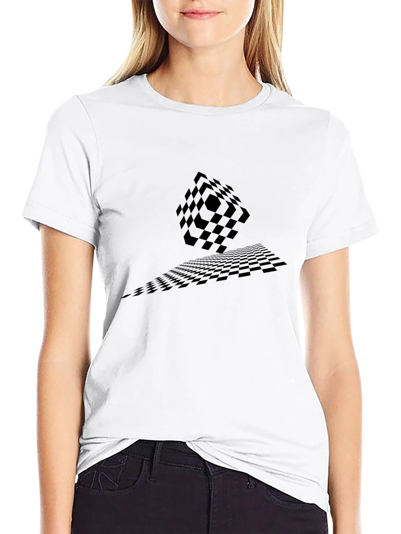 Black Abstract Checkerboard Tee - Men's Black Graphic T-Shirt view 9