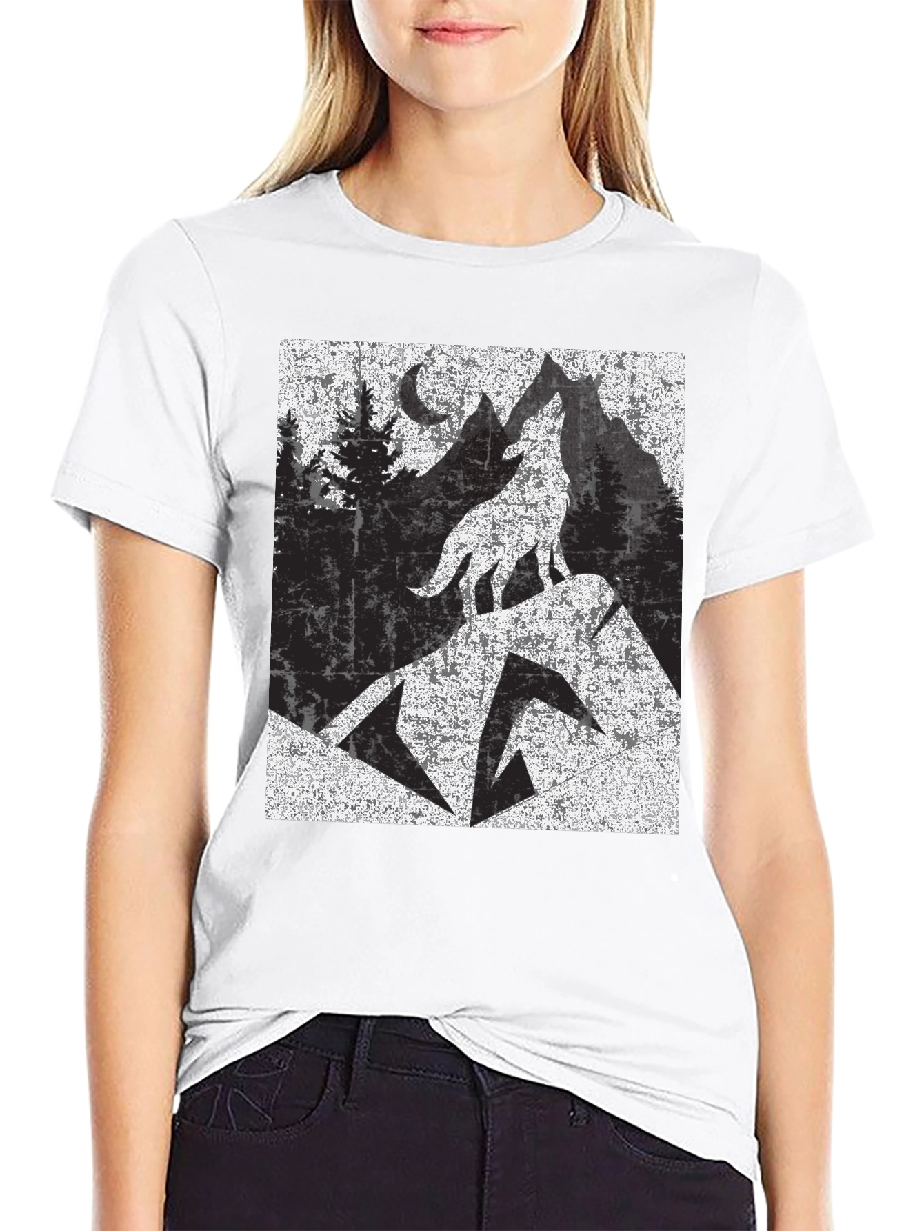 Black Wolf Howling at Moon Tee view 9