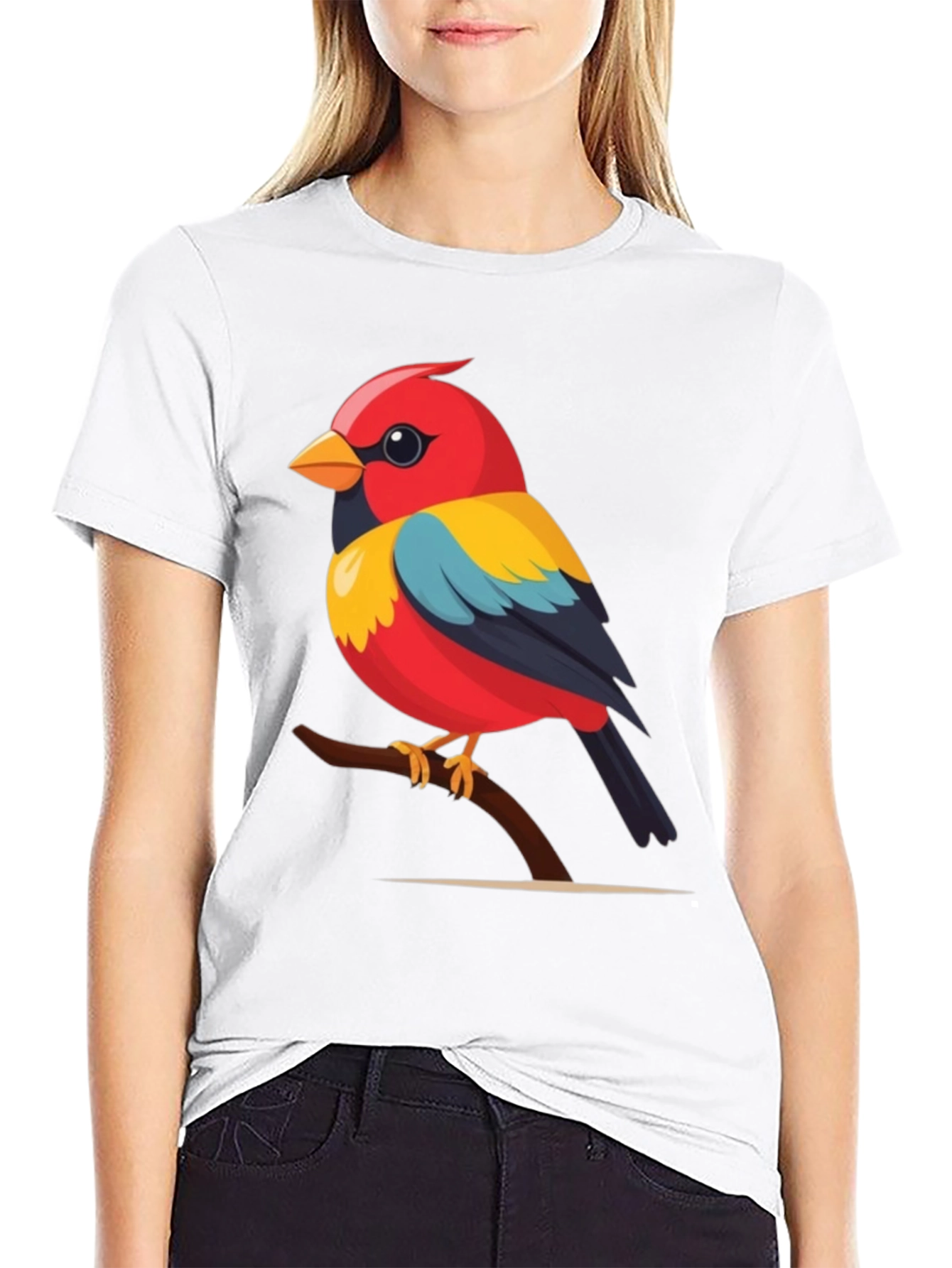 Black Bird on Branch Graphic Tee - Black Cotton Casual Shirt view 9