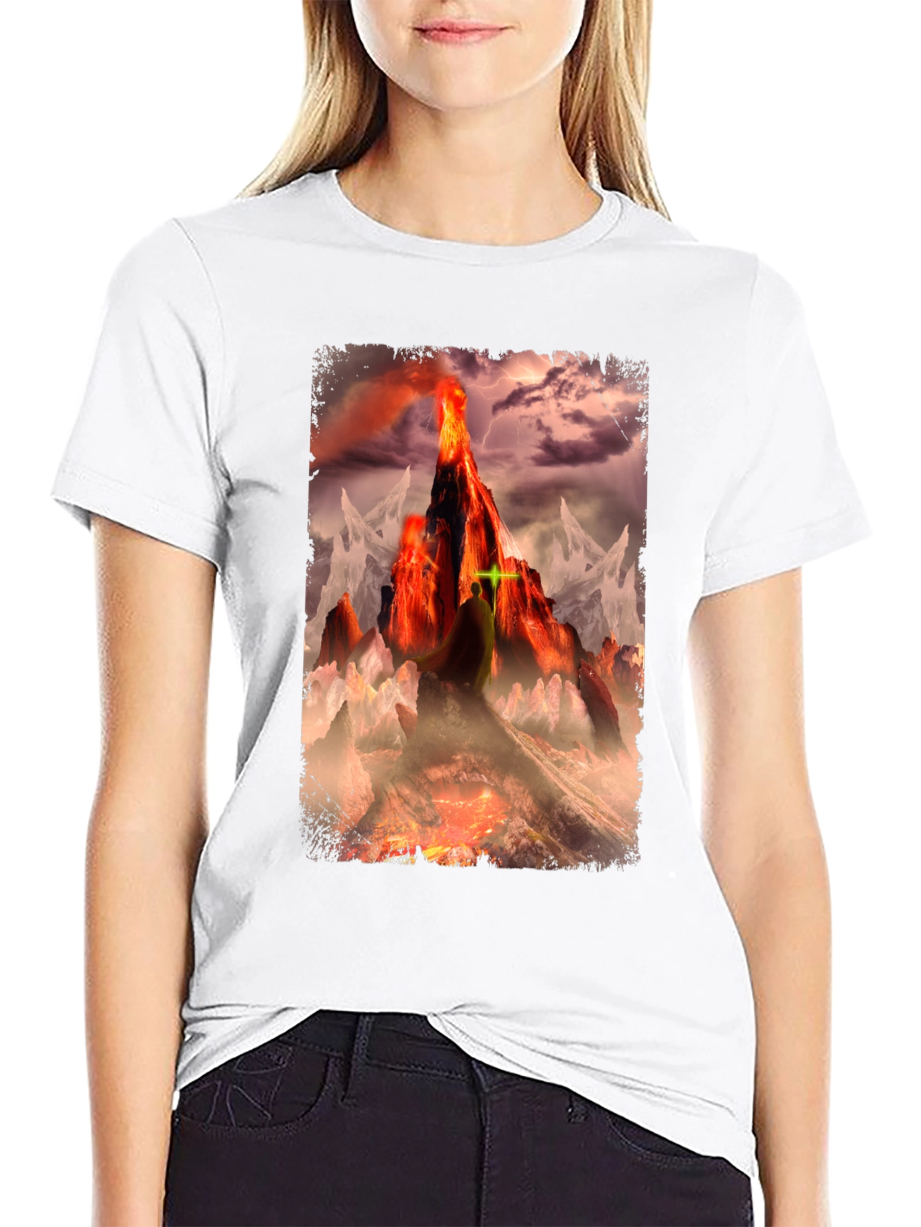 Black Volcano Fantasy Graphic T-Shirt - Dark Apparel view 9