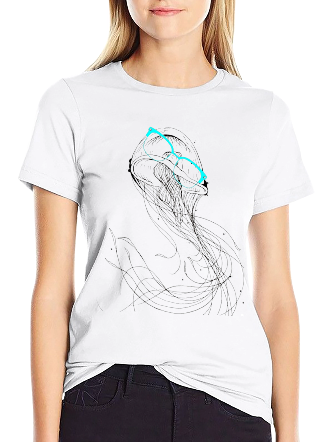 Black Abstract Glasses Graphic Print Black T-Shirt view 9