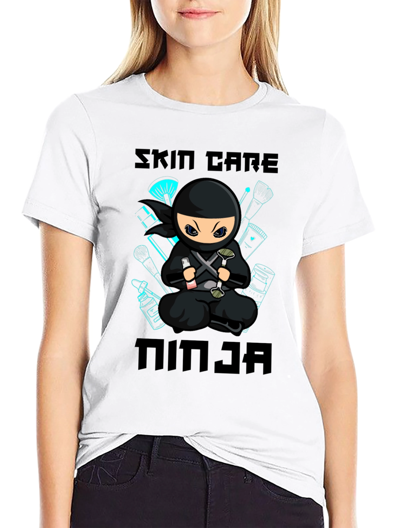 Black Skin Care Ninja T-Shirt - Black Cotton Graphic Tee view 9