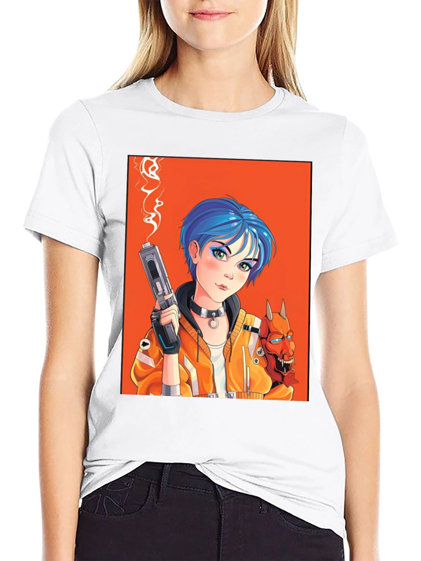 Black Anime Girl with Gun Black T-Shirt view 9