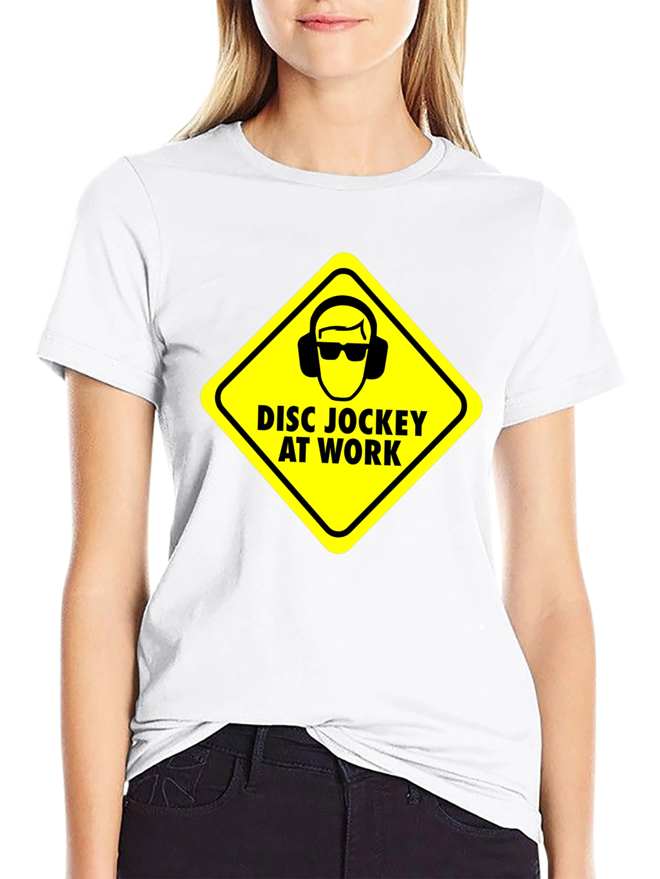 Black Disc Jockey at Work Warning T-Shirt - Black view 9