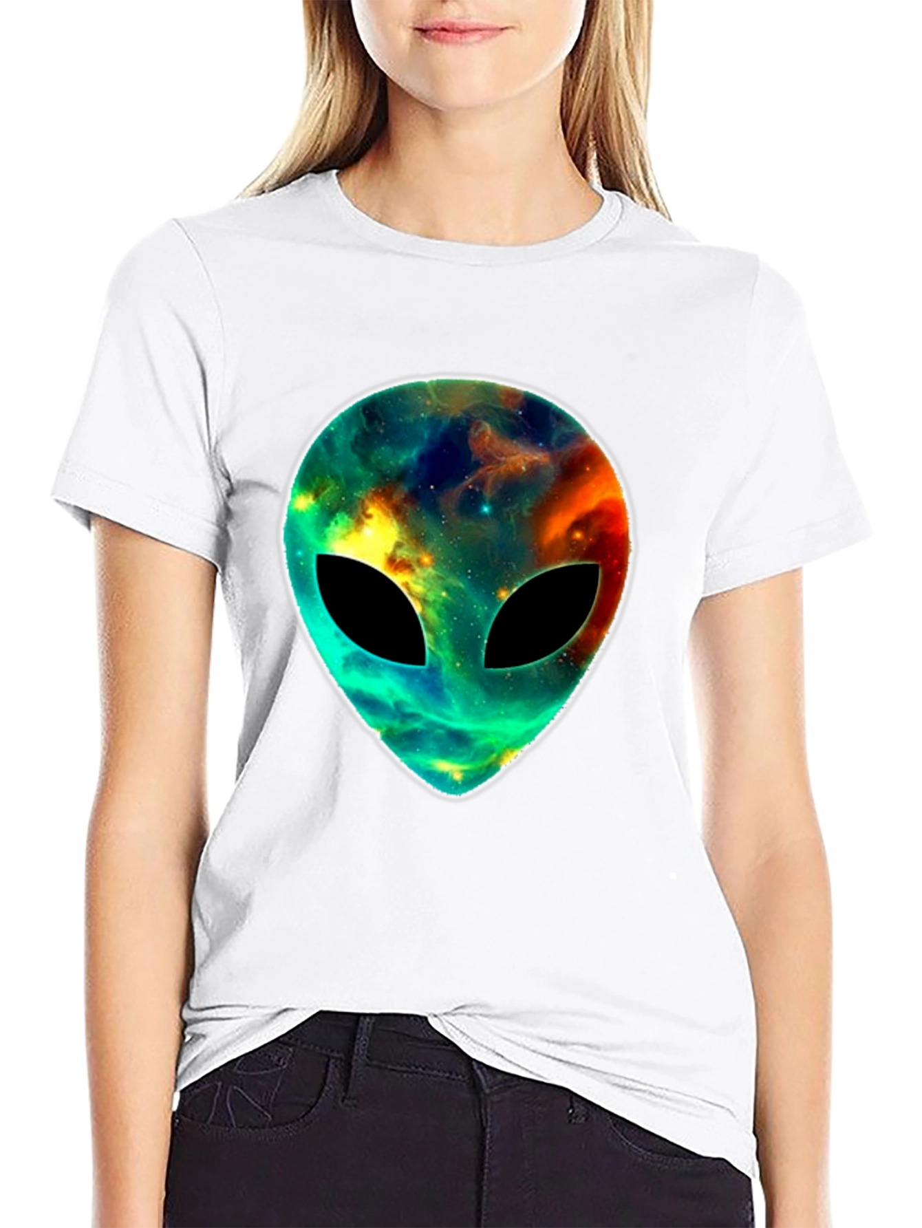 Black Cosmic Alien Head T-Shirt - Black Graphic Tee view 9