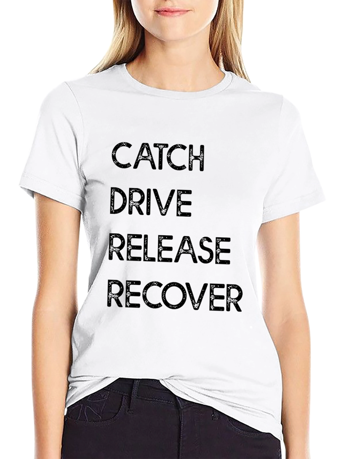 Black Catch, Drive, Release, Recover Black Graphic Tee view 9