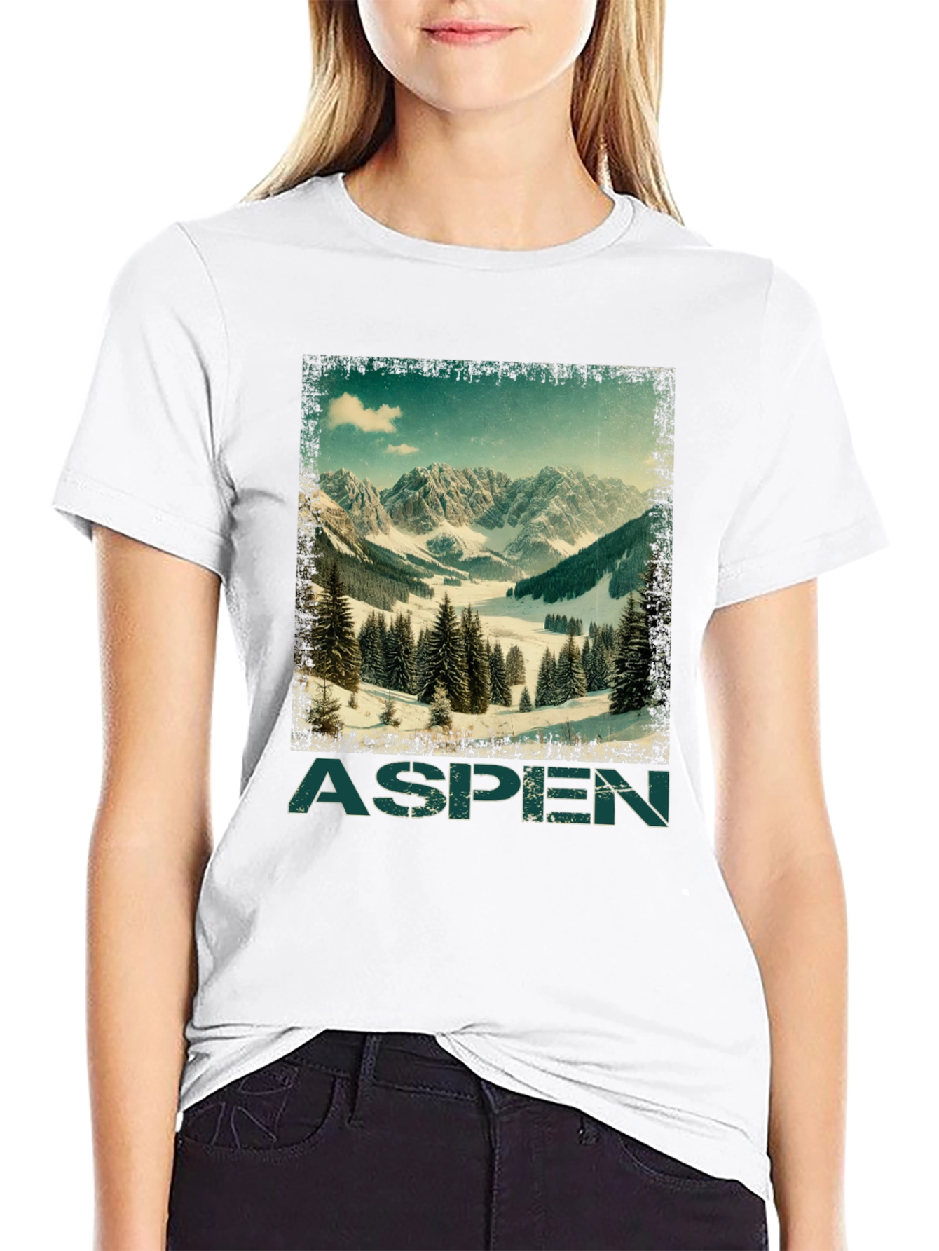 Black Aspen Mountain Graphic T-Shirt - Vintage Ski Design view 9