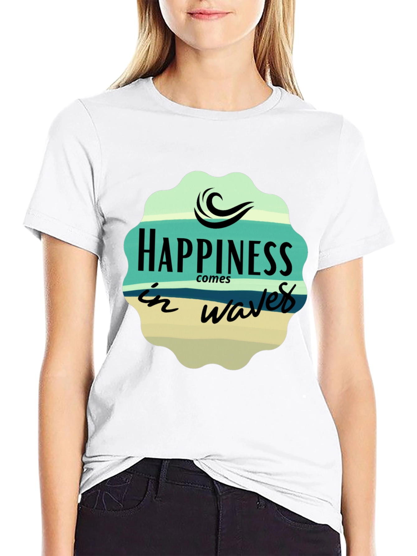 Black Happiness Comes in Waves Graphic T-Shirt view 9