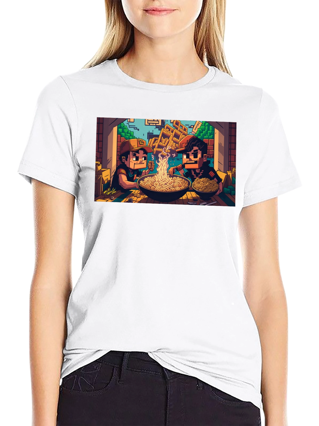Black Pixel Art Ramen T-Shirt view 9