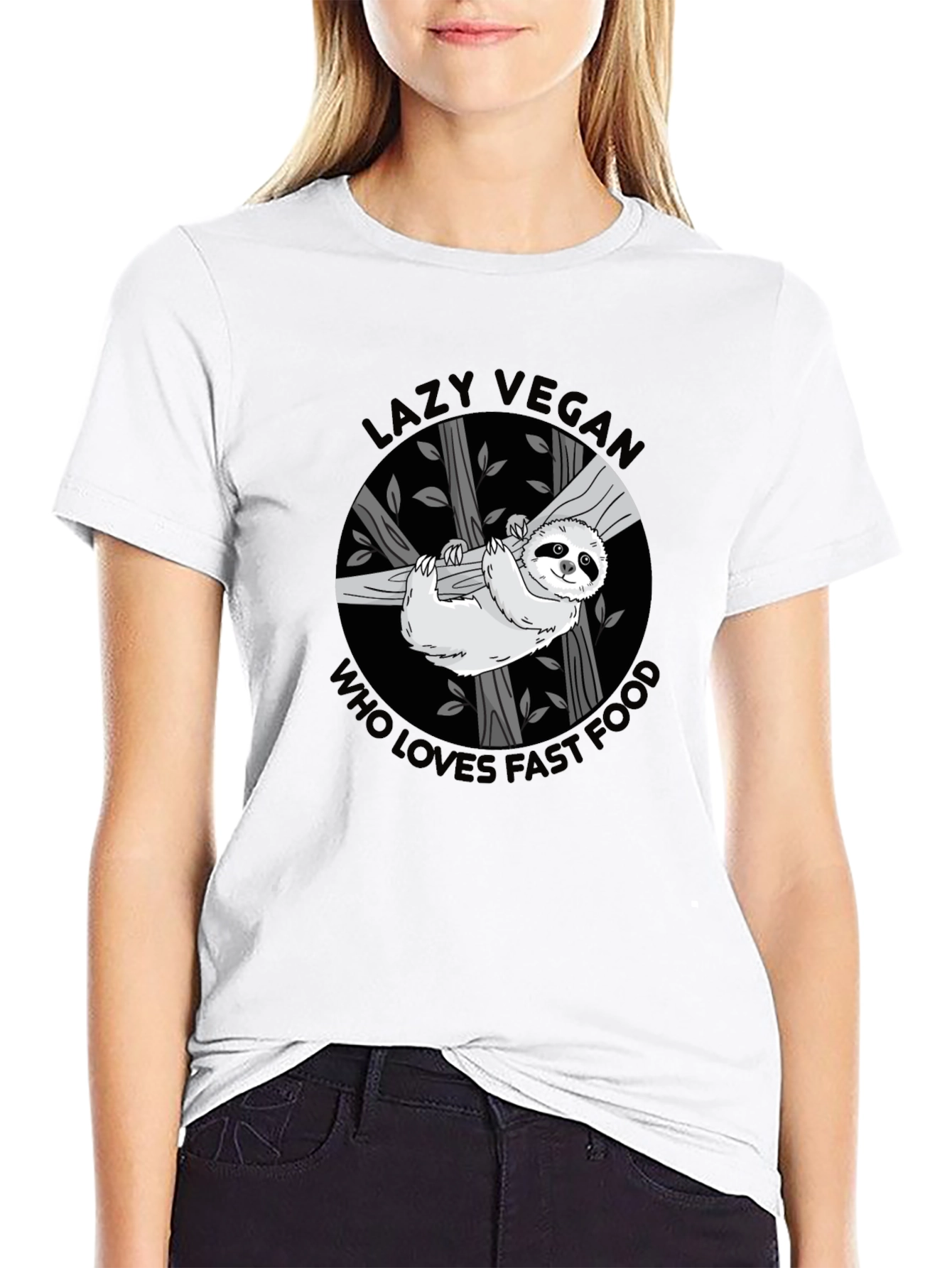 Black Lazy Vegan Fast Food Sloth Graphic Tee view 9