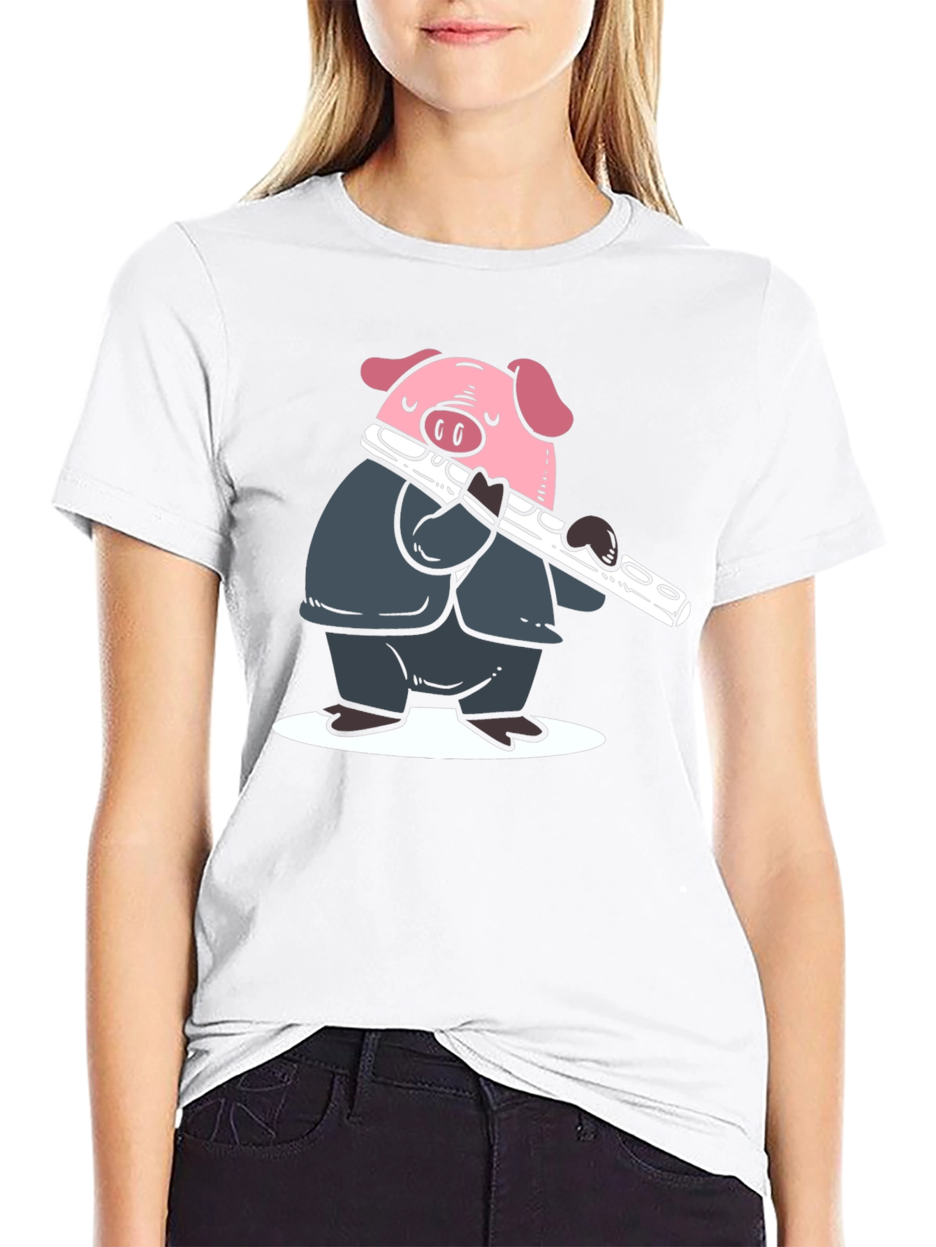 Black Pig Flute Player Graphic T-Shirt - Black view 9