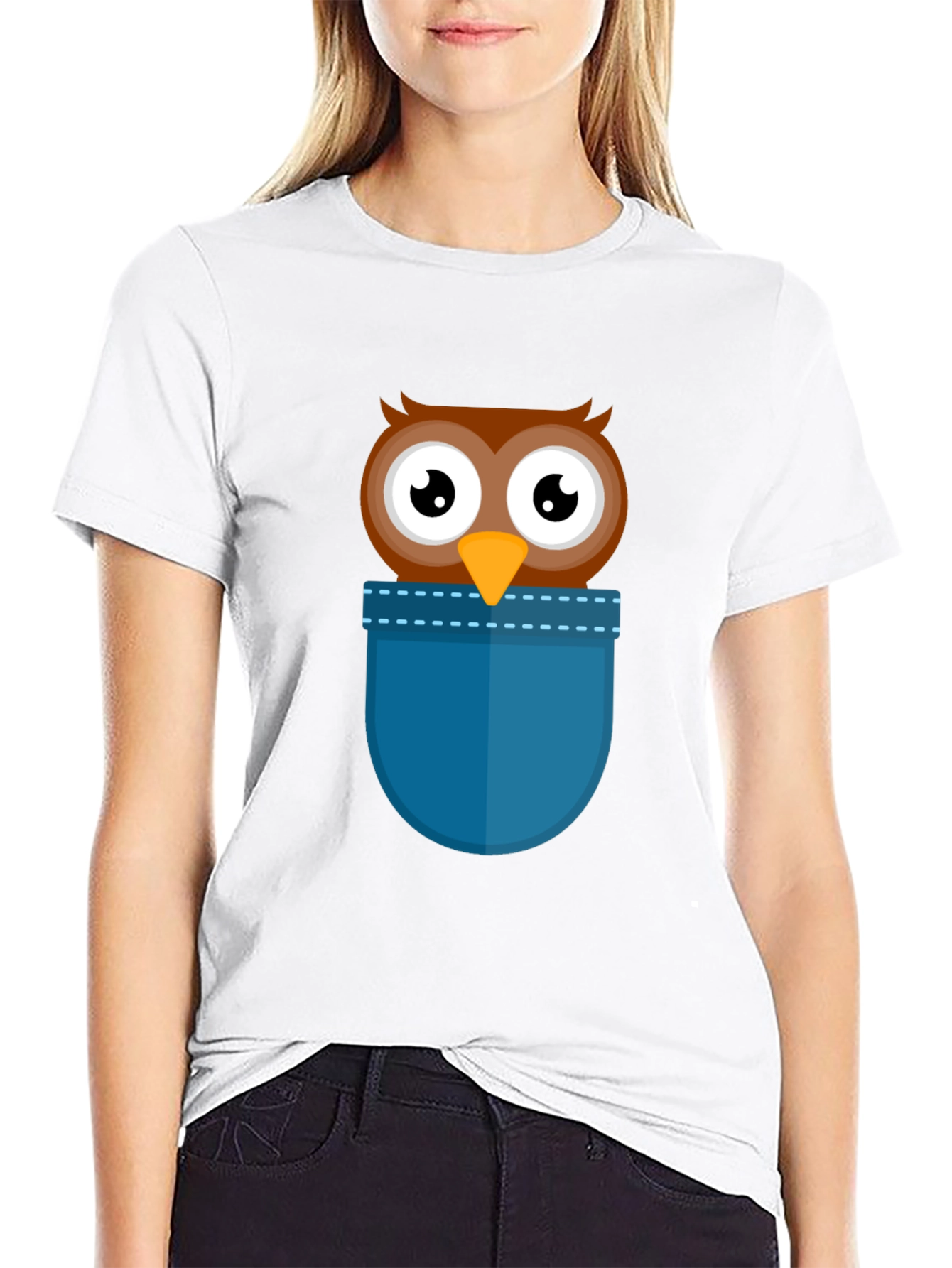 Black Cartoon Owl Pocket T-Shirt - Black view 9