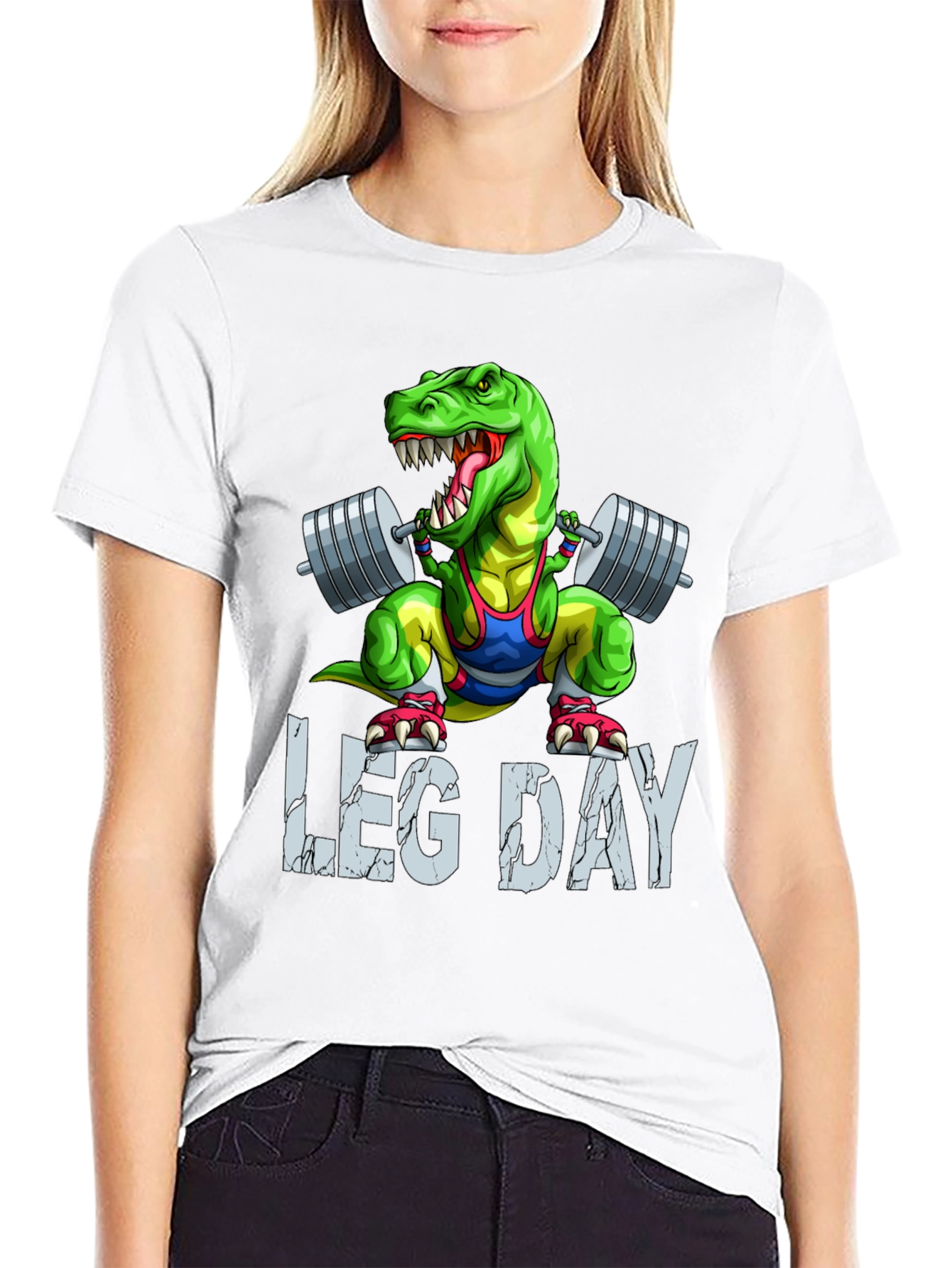 Black Dino Leg Day T-Shirt: Funny Gym Workout Tee view 9