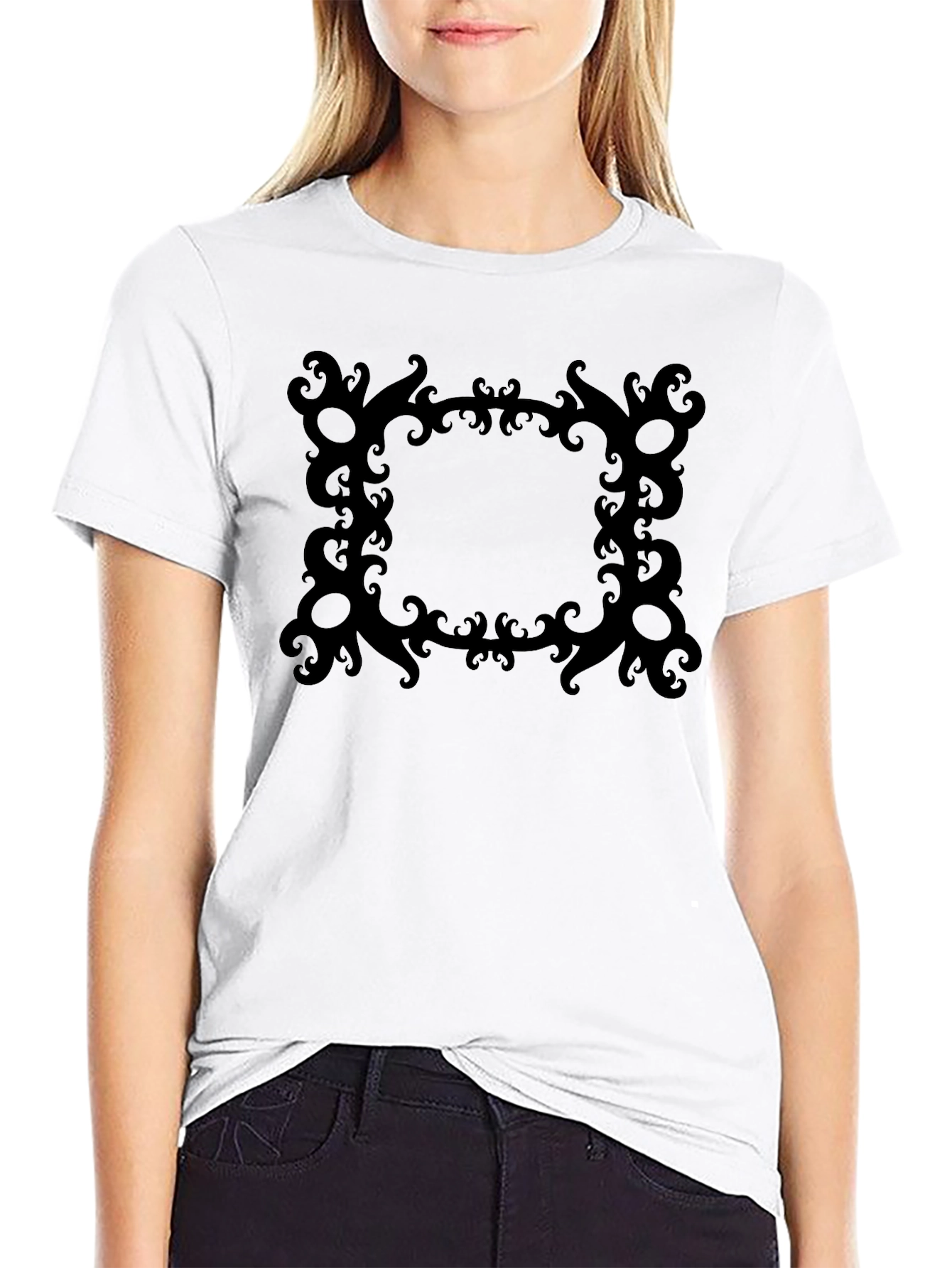 Black Stylish Black Tee with Ornate Square Graphic view 9