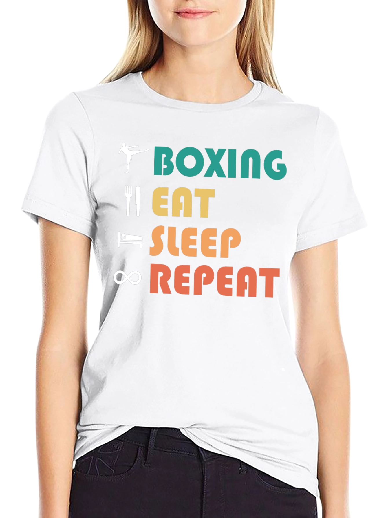Black Boxing Eat Sleep Repeat Graphic Tee view 9
